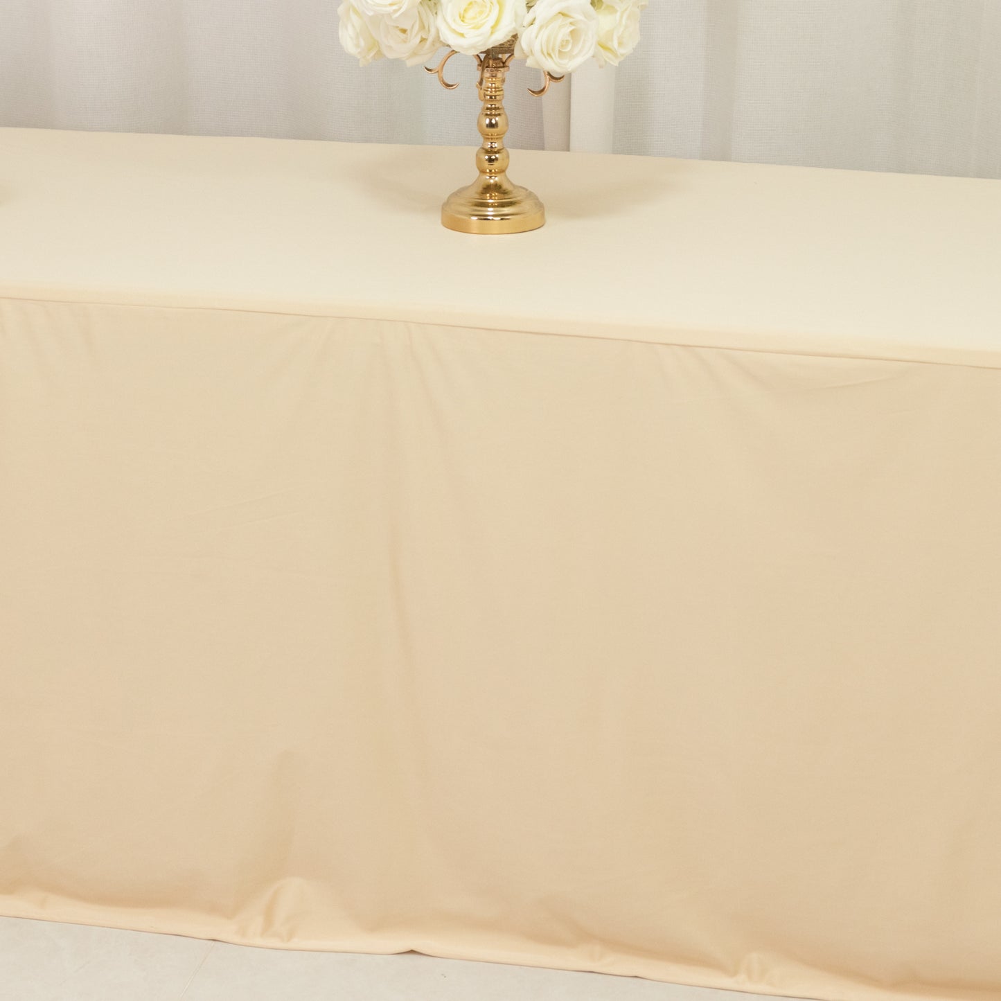 8ft Scuba Rectangular Fitted Tablecloth Beige – Wrinkle-Free, Stain Resistant