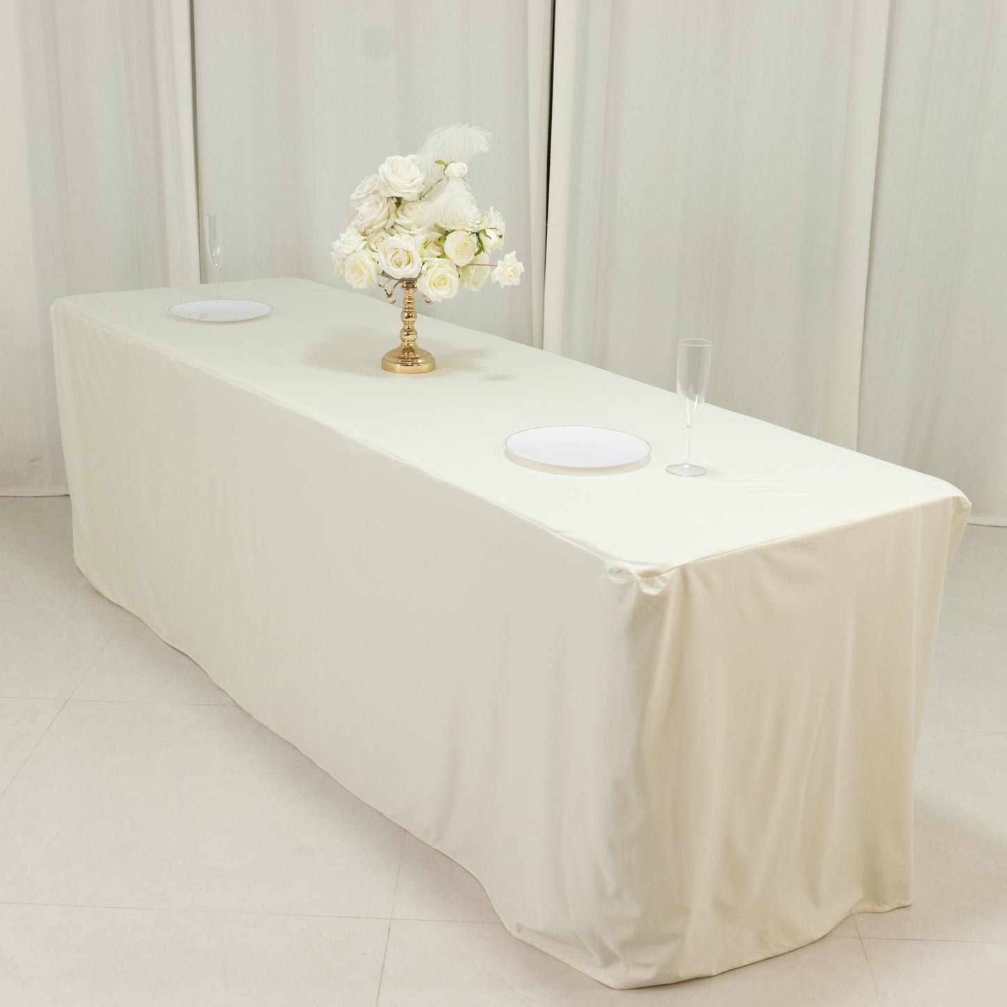8ft Scuba Rectangular Fitted Tablecloth Ivory – Wrinkle-Free, Stain Resistant