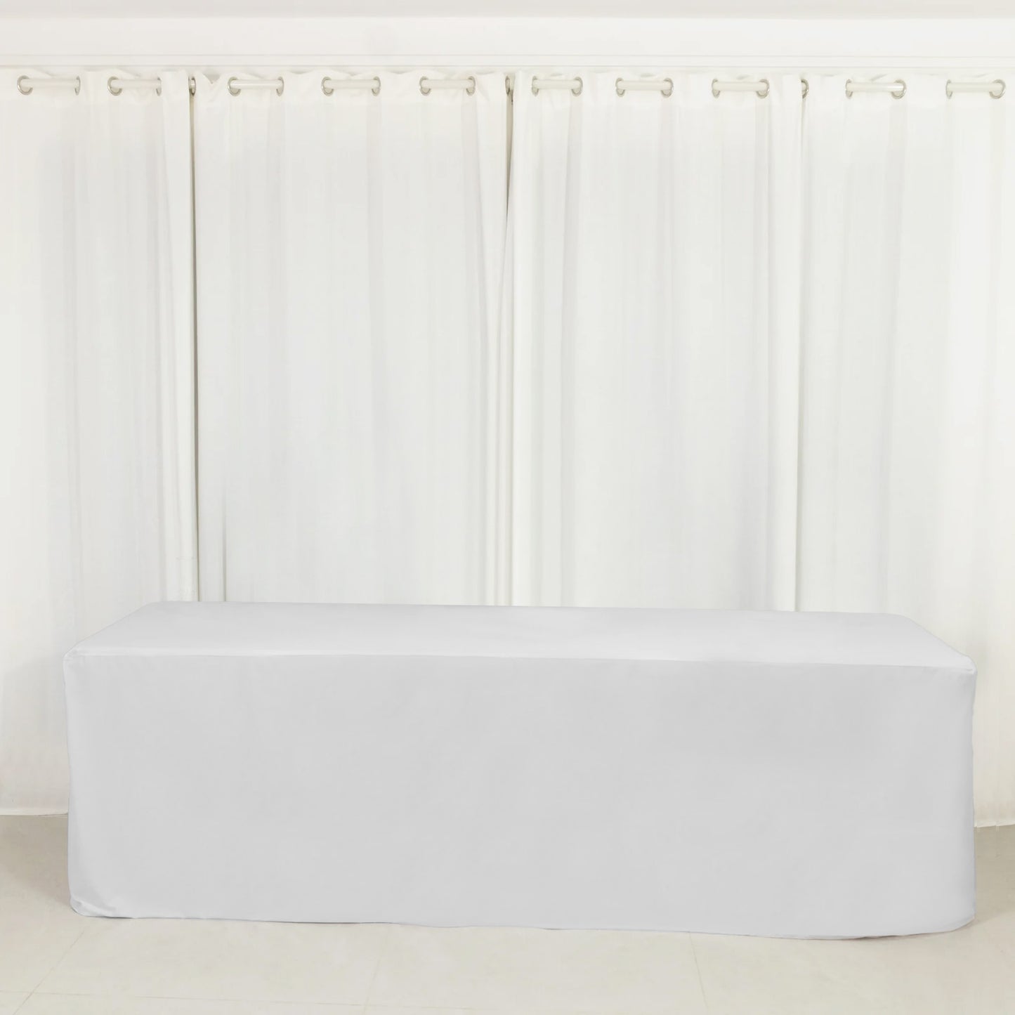 8ft Scuba Rectangular Fitted Tablecloth White – Wrinkle-Free, Stain Resistant