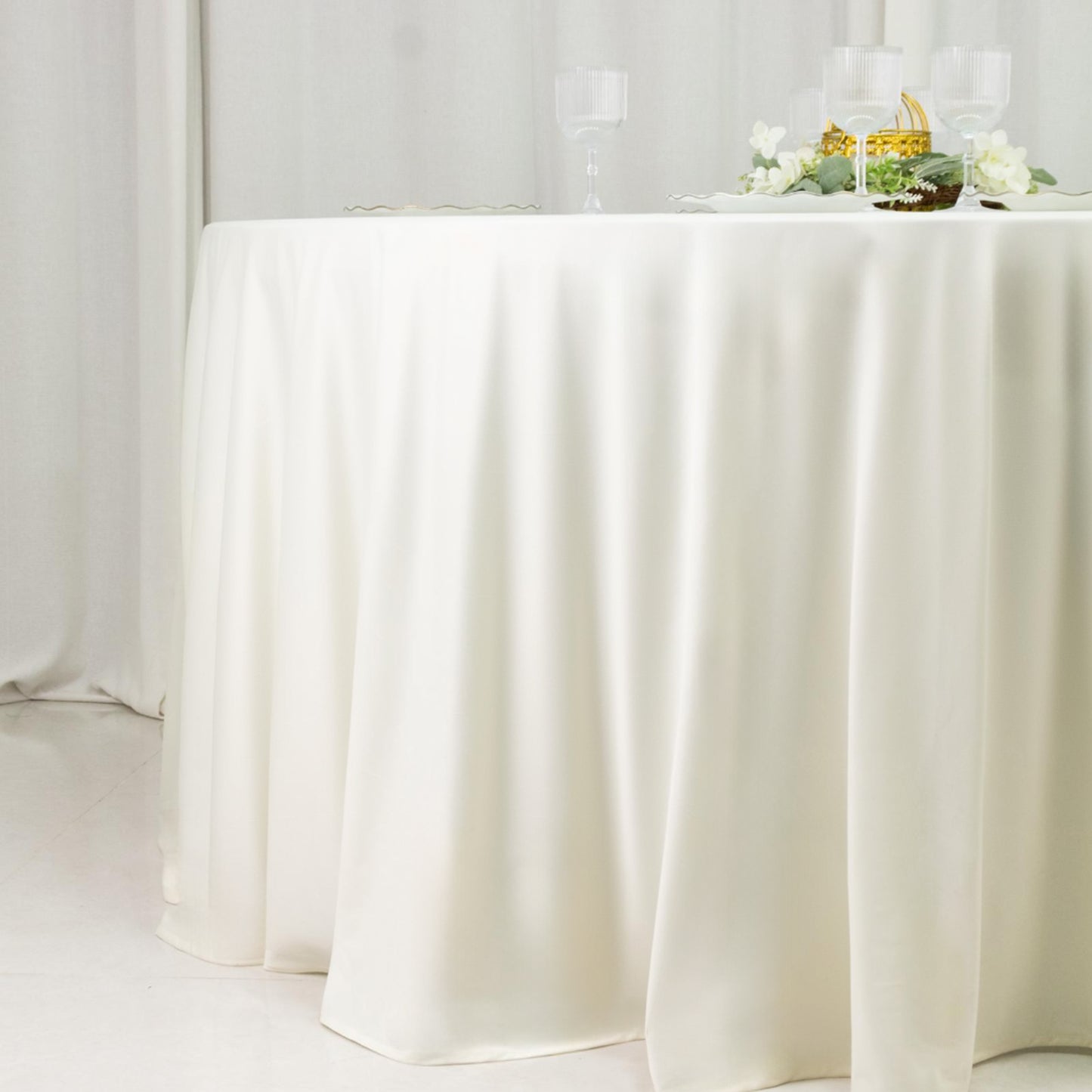 Fire Retardant Scuba Tablecloth – 120" Round Ivory, Wrinkle Free, Stain Resistant, Seamless Polyester Cover