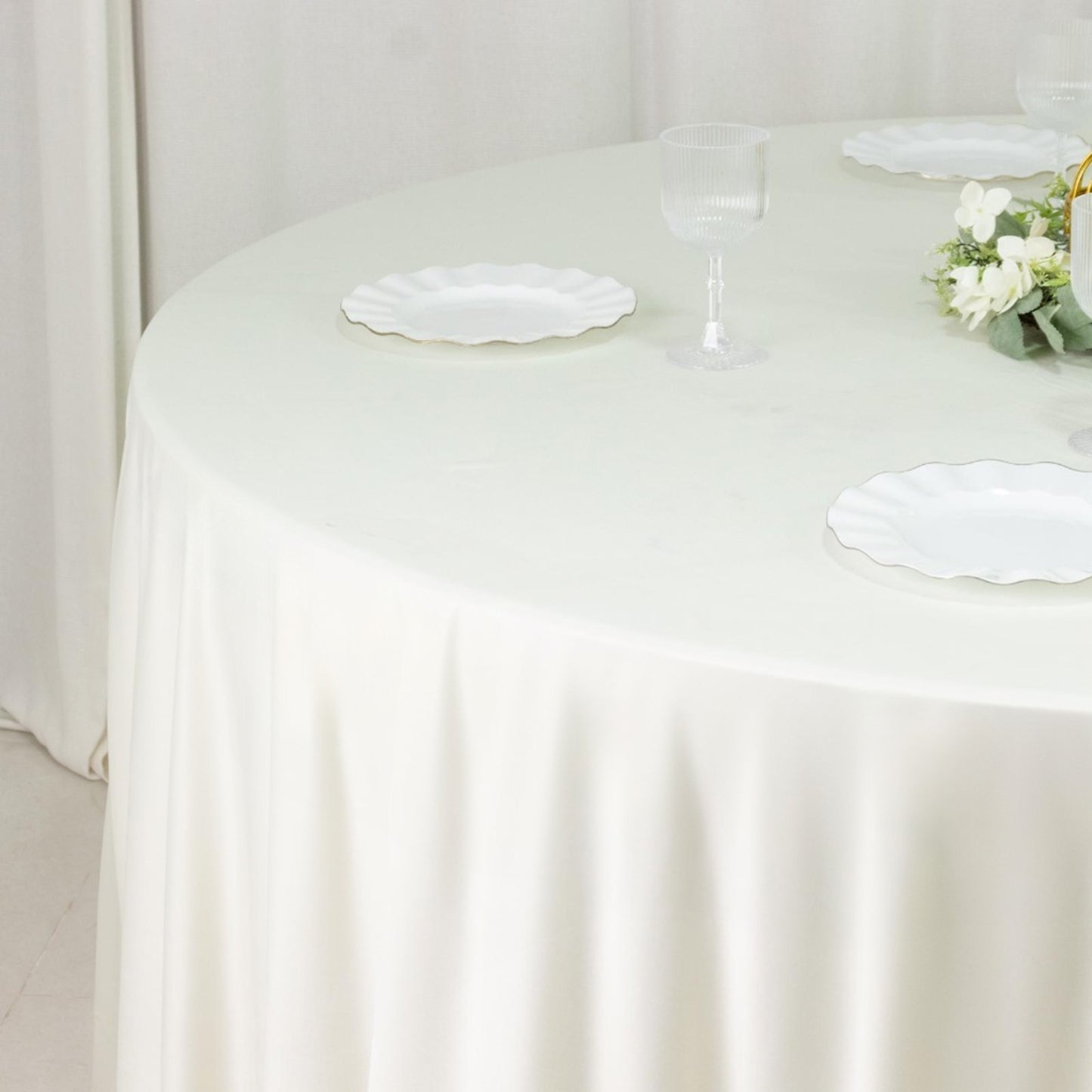 Fire Retardant Scuba Tablecloth – 120" Round Ivory, Wrinkle Free, Stain Resistant, Seamless Polyester Cover