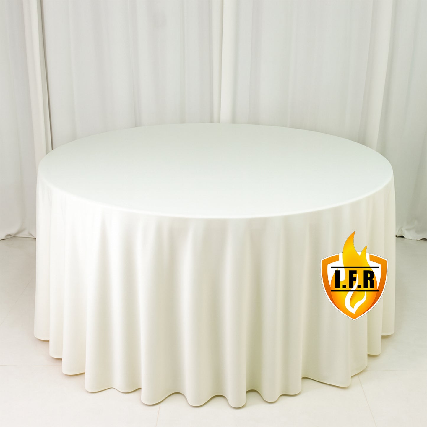 Fire Retardant Scuba Tablecloth – 120" Round Ivory, Wrinkle Free, Stain Resistant, Seamless Polyester Cover