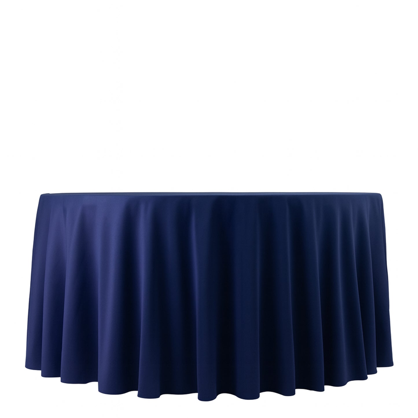 Fire Retardant Scuba Tablecloth – 120" Round Navy Blue, Wrinkle Free, Stain Resistant, Seamless Polyester Cover