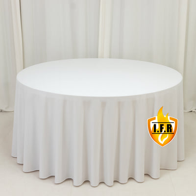 White Fire Retardant Scuba Polyester Tablecloth 120" Round