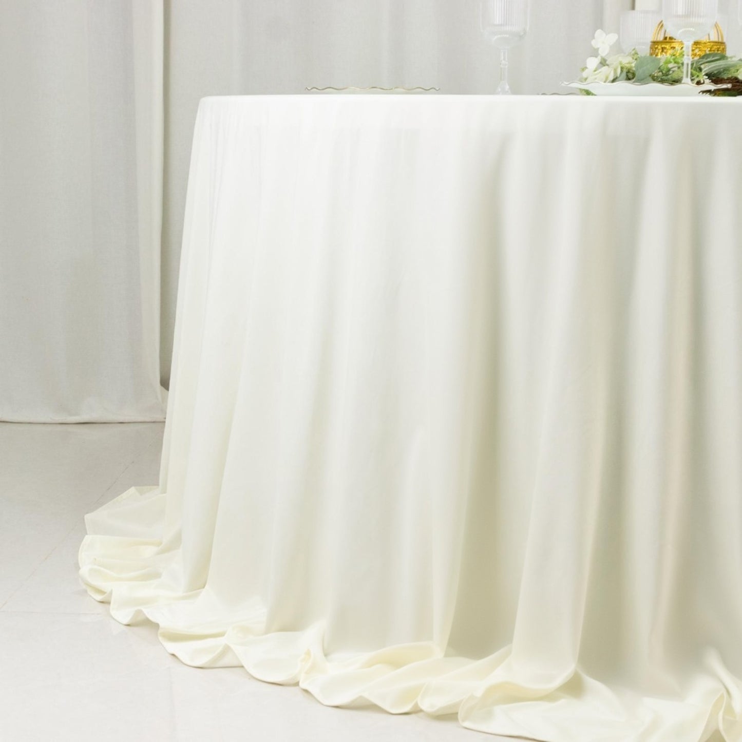 Fire Retardant Scuba Tablecloth – 132" Round Ivory, Wrinkle Free, Stain Resistant, Seamless Polyester Cover
