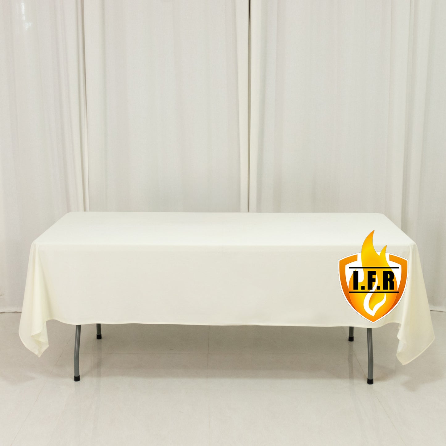 Fire Retardant Scuba Tablecloth – 60"x102" Rectangle Ivory, Wrinkle Free, Stain Resistant Polyester Cover