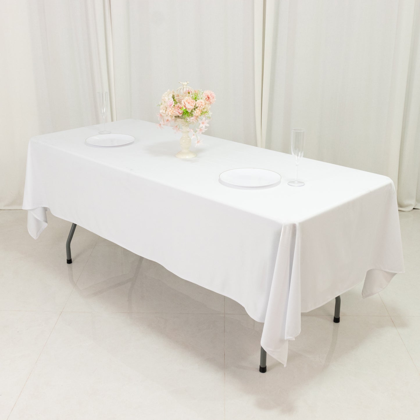 Fire Retardant Scuba Tablecloth – 60"x102" Rectangle White, Wrinkle Free, Stain Resistant Polyester Cover