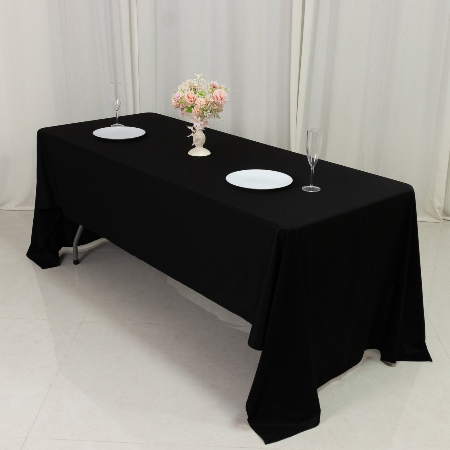 Fire Retardant Scuba Tablecloth – 60"x126" Rectangle Black, Wrinkle Free, Stain Resistant Polyester Cover