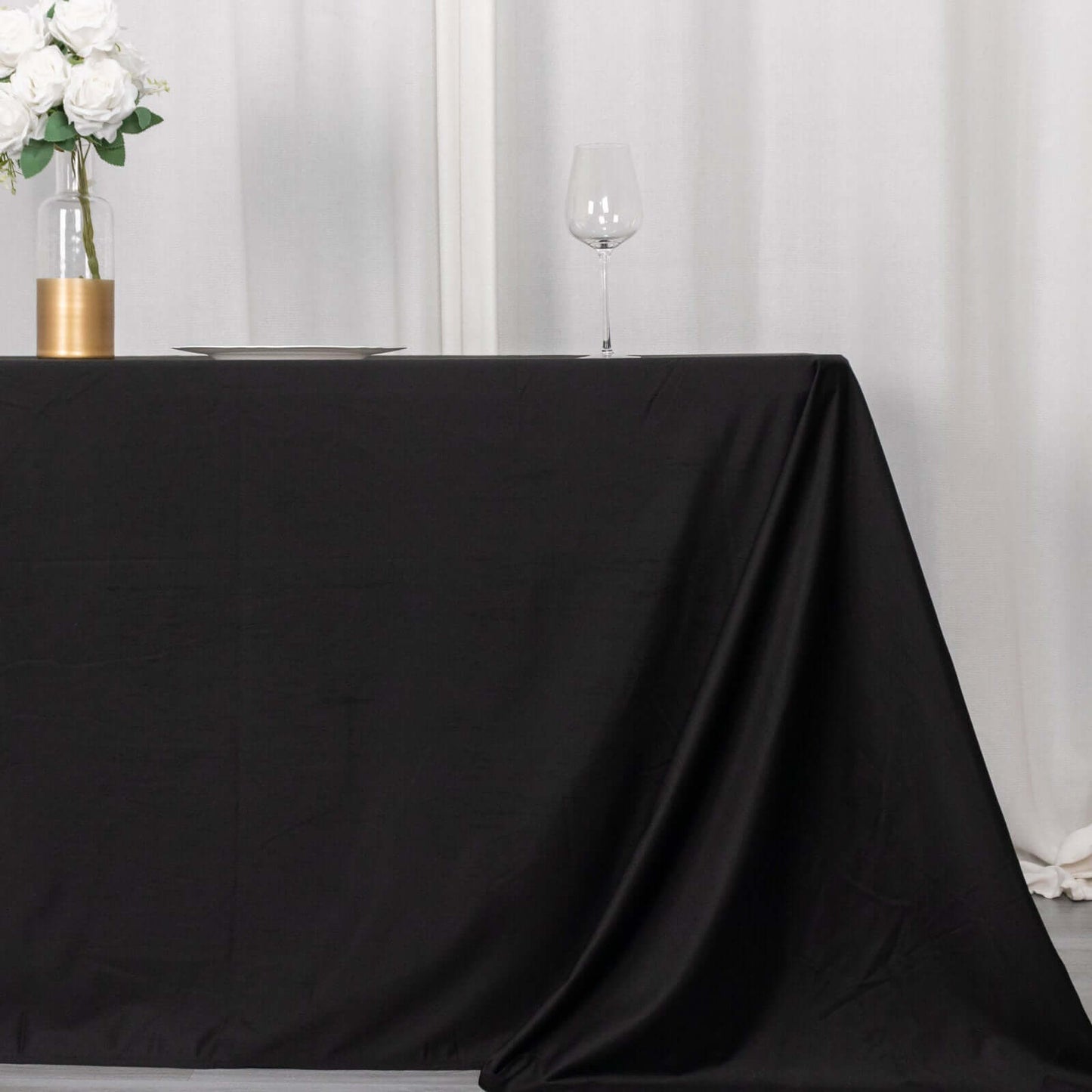 Fire Retardant Scuba Tablecloth – 90"x132" Rectangle Black, Wrinkle Free, Stain Resistant, Seamless Polyester Cover