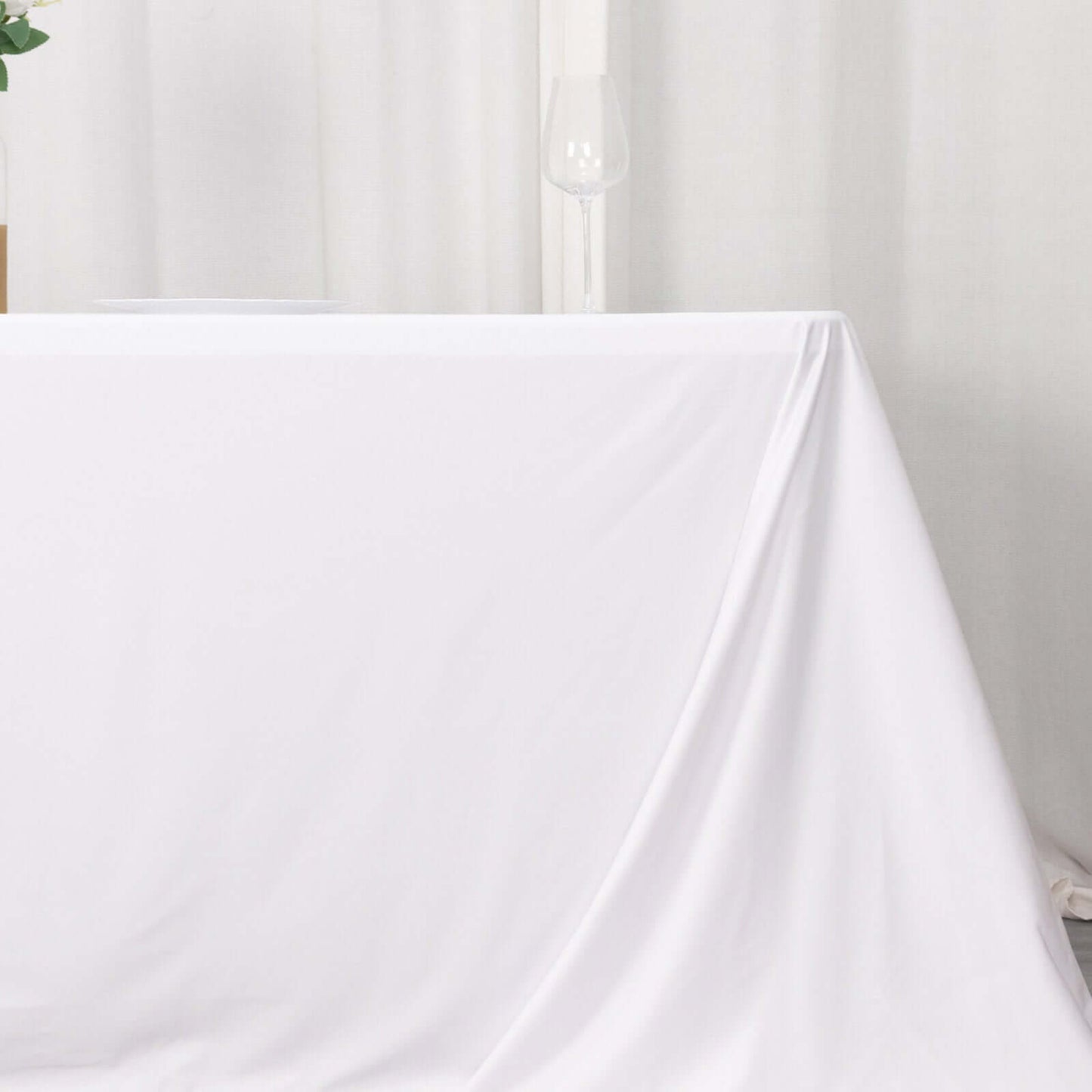 Fire Retardant Scuba Tablecloth – 90"x132" Rectangle White, Wrinkle Free, Stain Resistant, Seamless Polyester Cover