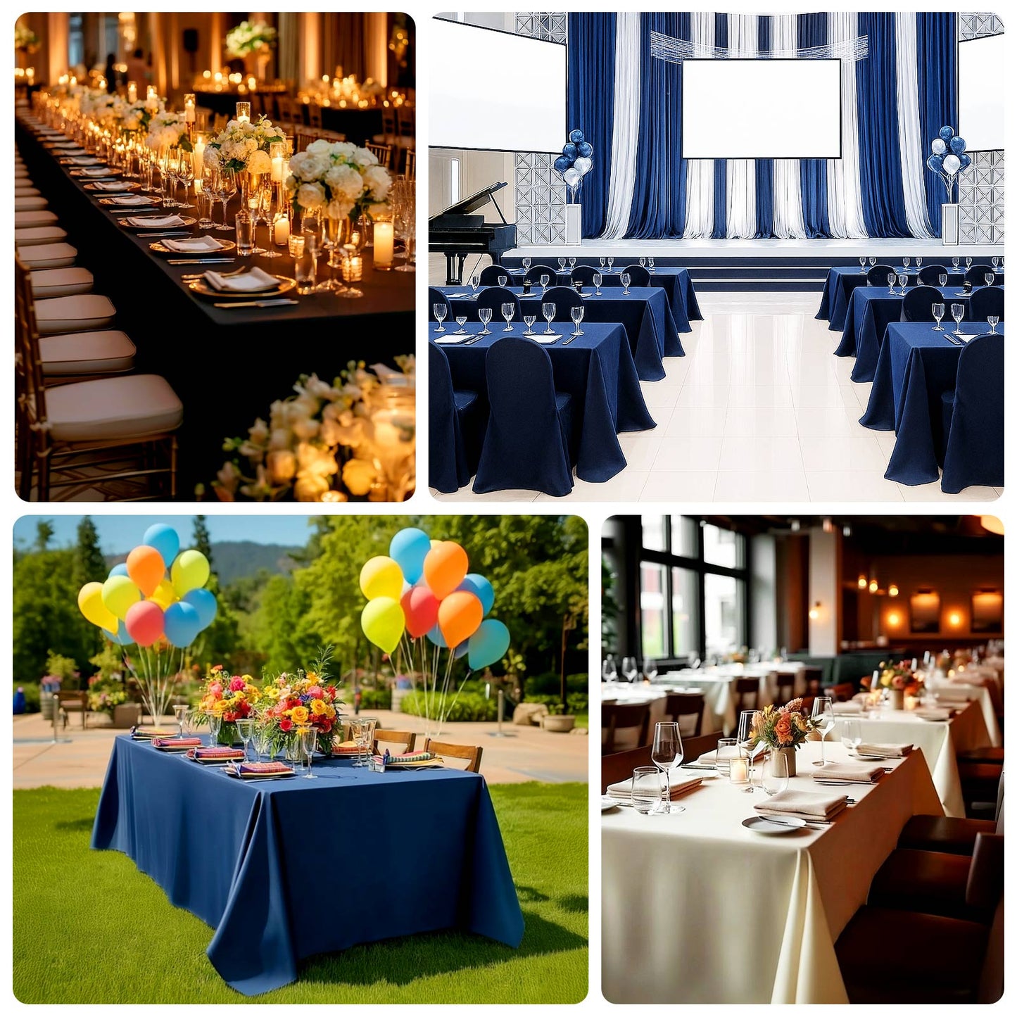 Fire Retardant Scuba Tablecloth – 90"x132" Rectangle, Wrinkle Free, Stain Resistant, Seamless Polyester Cover