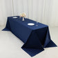 Fire Retardant Scuba Tablecloth – 90"x156" Rectangle Navy Blue, Wrinkle Free, Stain Resistant, Seamless Polyester Cover