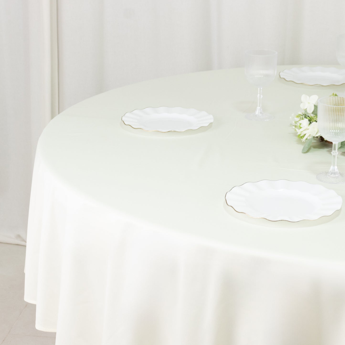 Fire Retardant Scuba Tablecloth – 90" Round Ivory, Wrinkle Free, Stain Resistant Polyester Cover