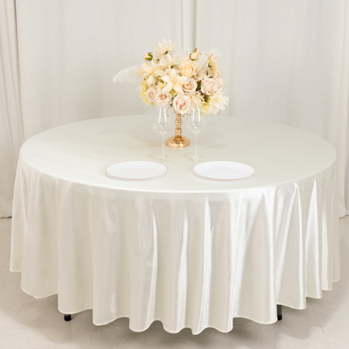 108" Shimmer Pearl White Premium Scuba Round Tablecloth, Wrinkle Free Seamless Polyester Table Cover