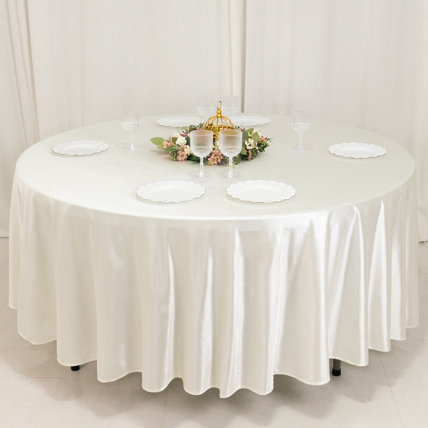 108" Shimmer Pearl White Premium Scuba Round Tablecloth, Wrinkle Free Seamless Polyester Table Cover