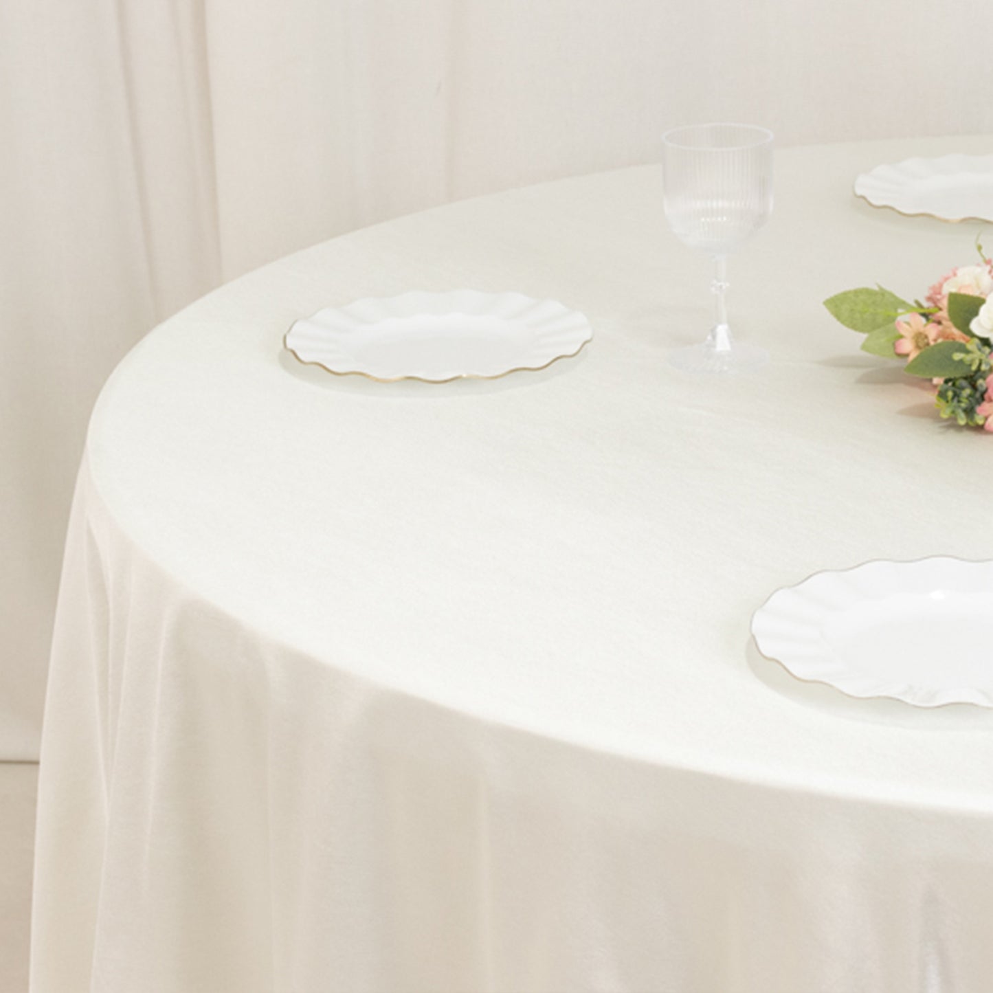 108" Shimmer Pearl White Premium Scuba Round Tablecloth, Wrinkle Free Seamless Polyester Table Cover