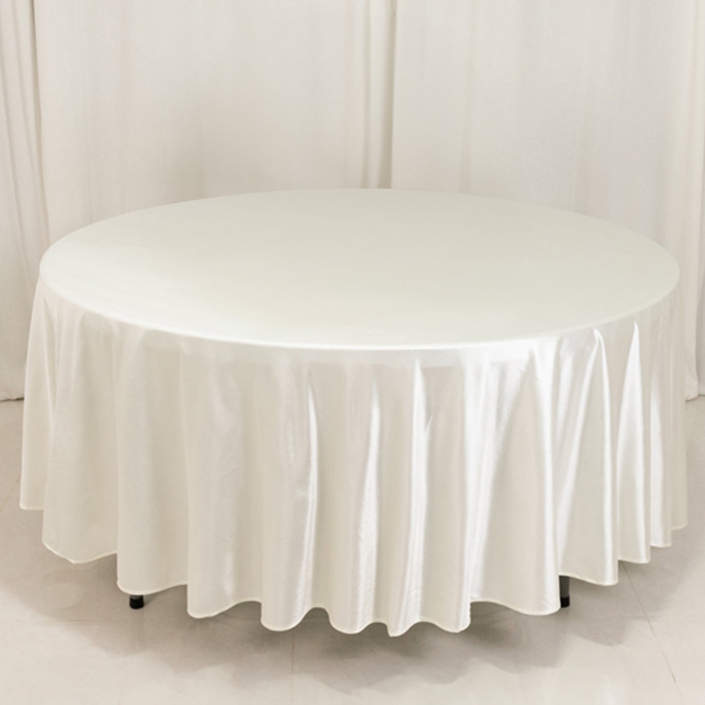 108" Shimmer Pearl White Premium Scuba Round Tablecloth, Wrinkle Free Seamless Polyester Table Cover