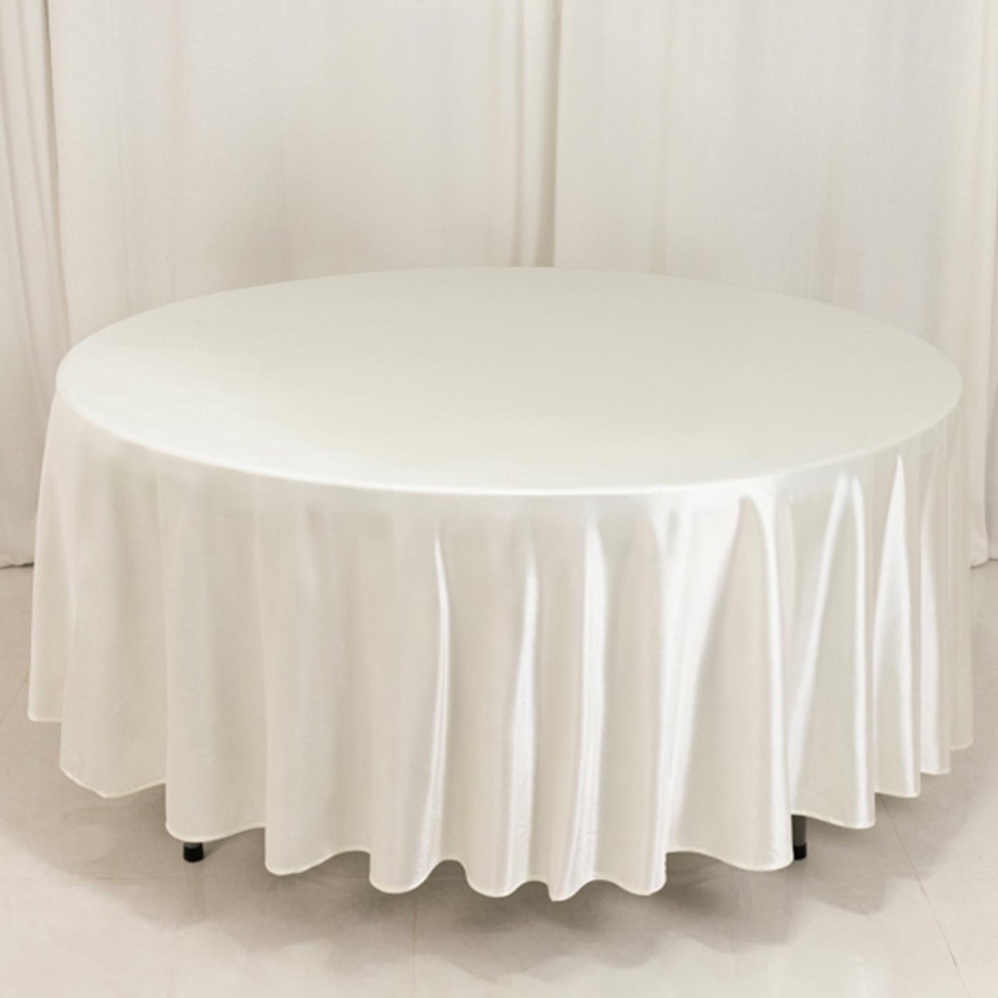 108" Shimmer Pearl White Scuba Round Tablecloth, Wrinkle Free Seamless Polyester Table Cover