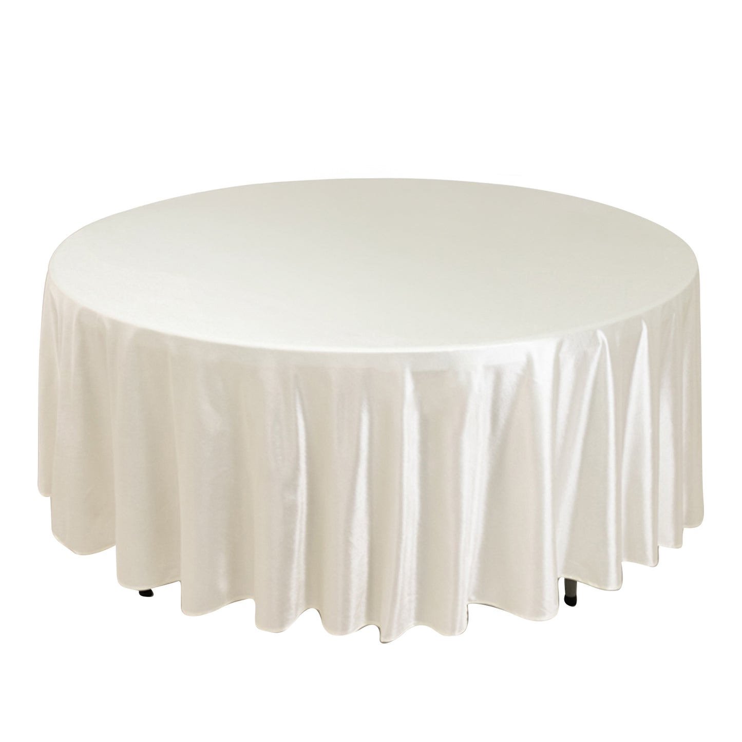 108" Shimmer Pearl White Scuba Round Tablecloth, Wrinkle Free Seamless Polyester Table Cover
