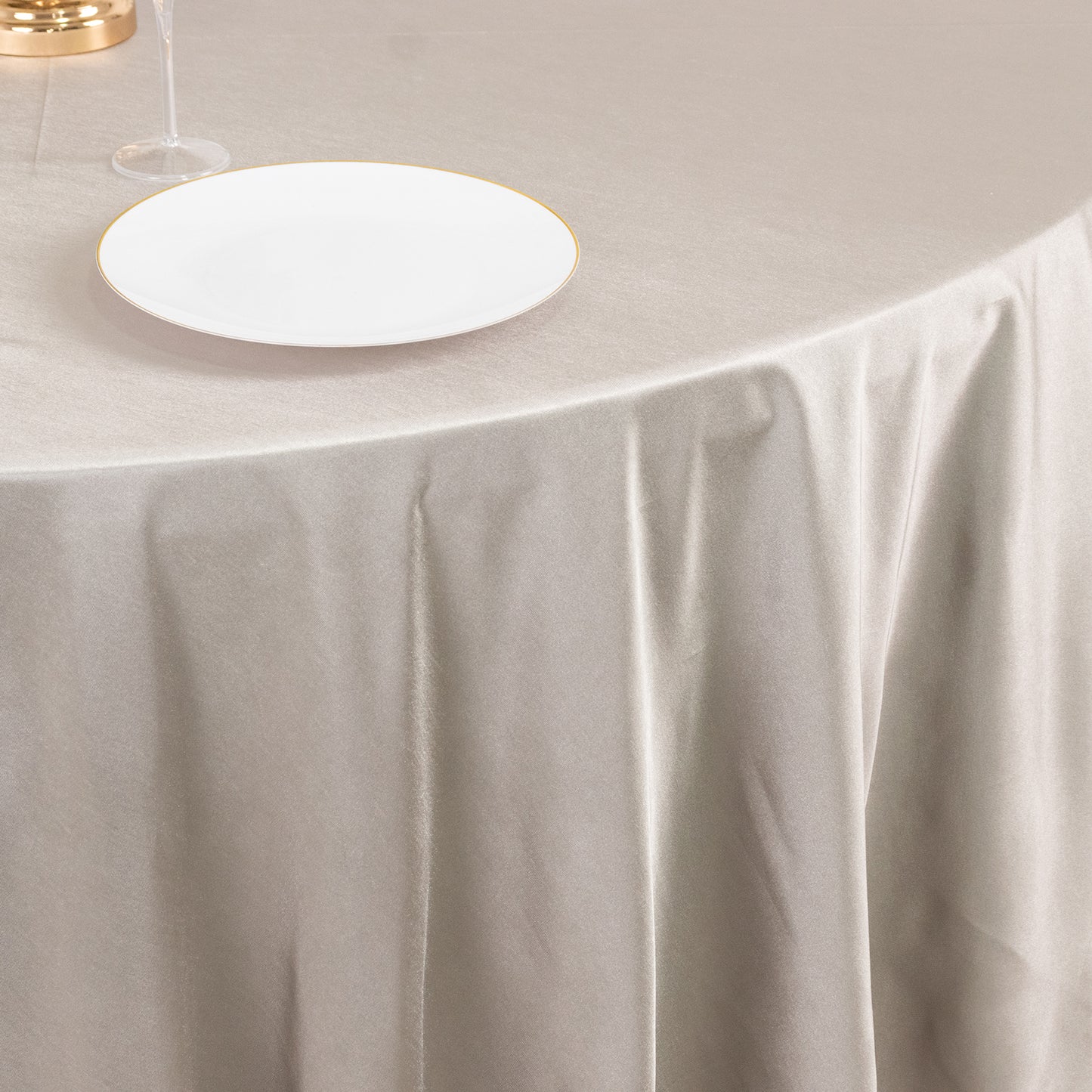 108" Shimmer Silver Premium Scuba Round Tablecloth, Wrinkle Free Polyester Tablecloth