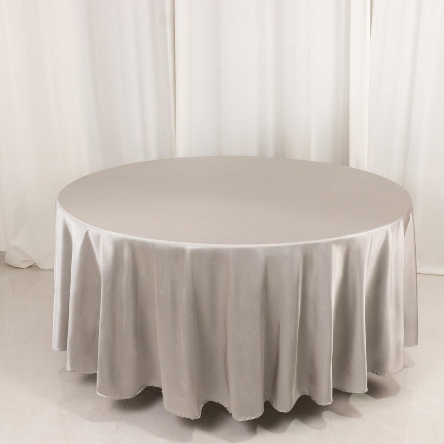 108" Shimmer Silver Scuba Round Tablecloth, Wrinkle Free Polyester Tablecloth
