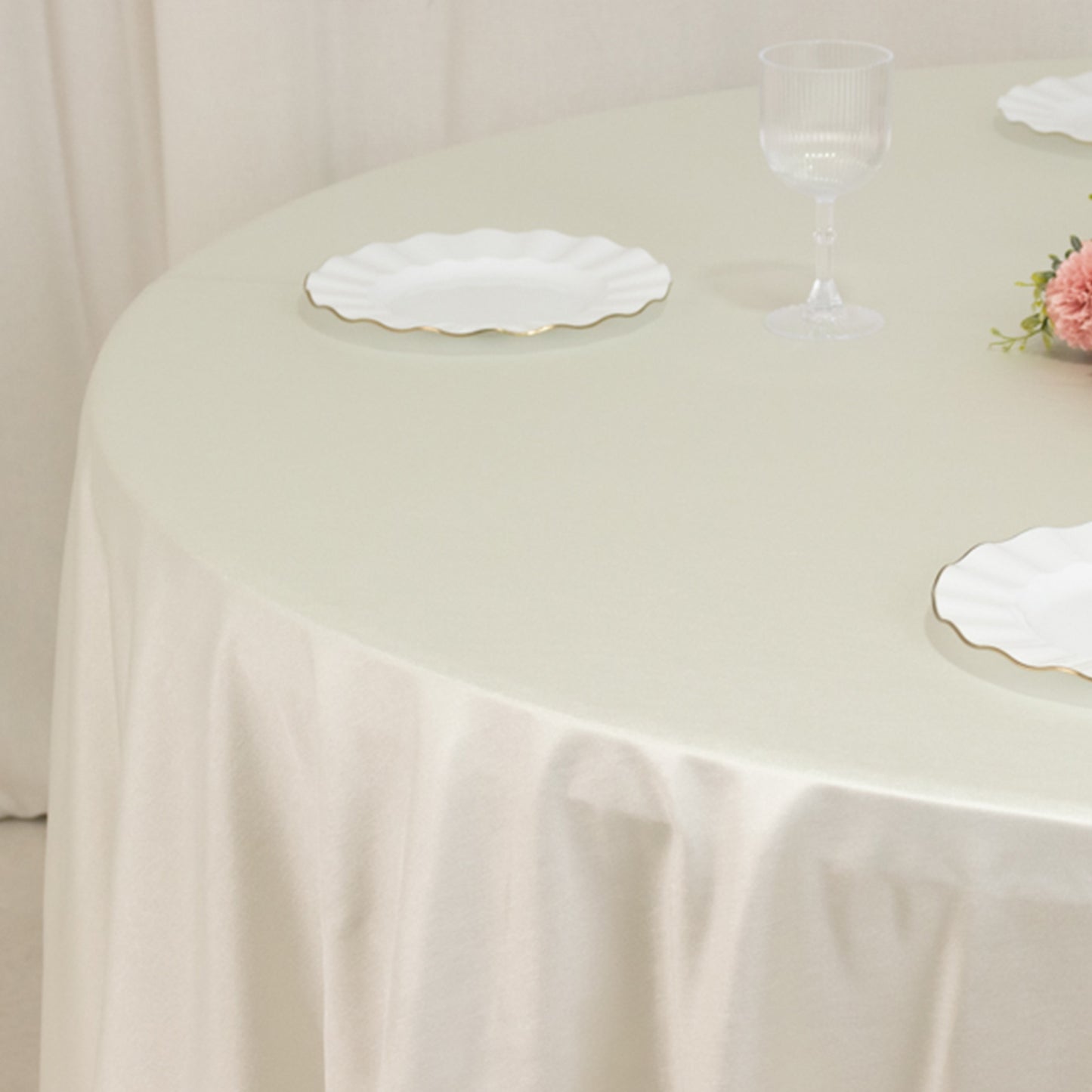 120" Shimmer Pearl White Premium Scuba Round Tablecloth, Wrinkle Free Seamless Polyester Table Cover for 5 Foot Table With Floor-Length Drop