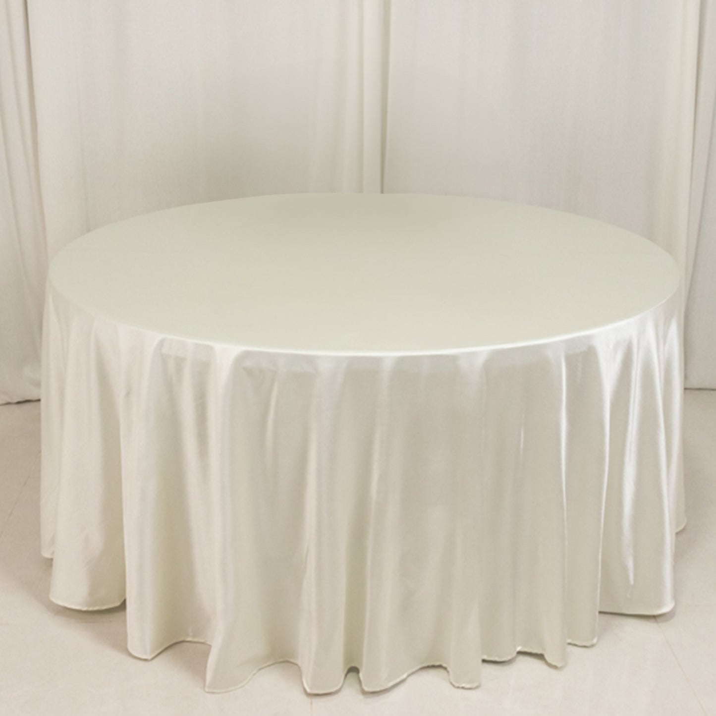 120" Shimmer Pearl White Premium Scuba Round Tablecloth, Wrinkle Free Seamless Polyester Table Cover for 5 Foot Table With Floor-Length Drop