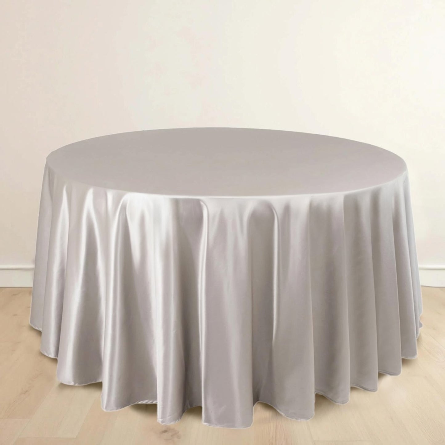 120" Shimmer Silver Scuba Round Tablecloth, Wrinkle Free Seamless Polyester Tablecloth