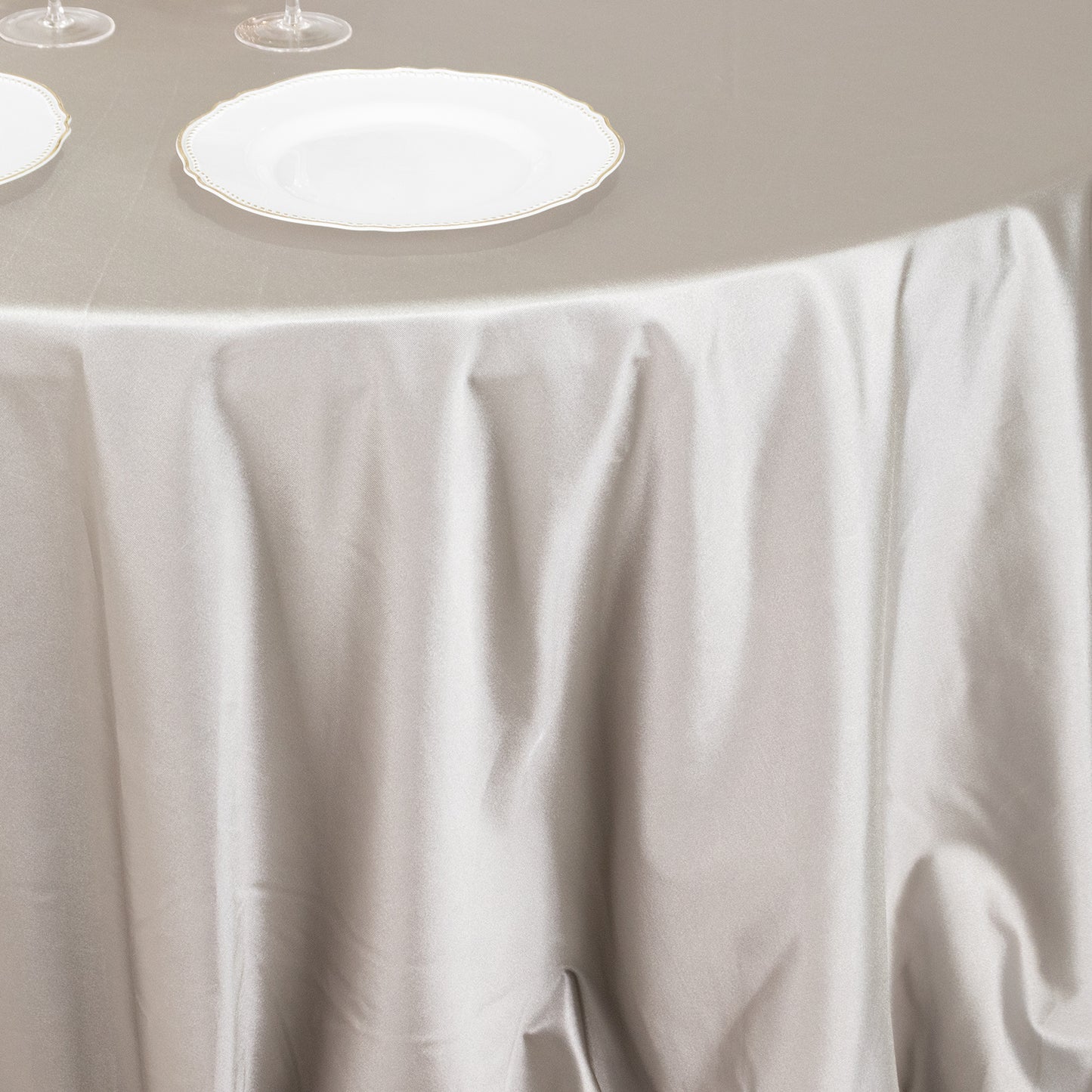 132" Shimmer Silver Premium Scuba Round Tablecloth, Wrinkle Free Seamless Polyester Tablecloth