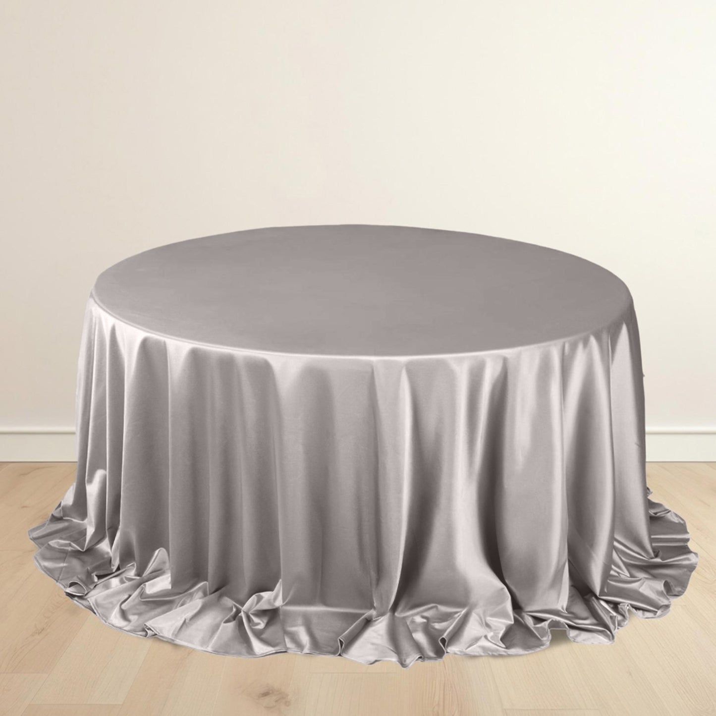 132" Shimmer Silver Scuba Round Tablecloth, Wrinkle Free Seamless Polyester Tablecloth