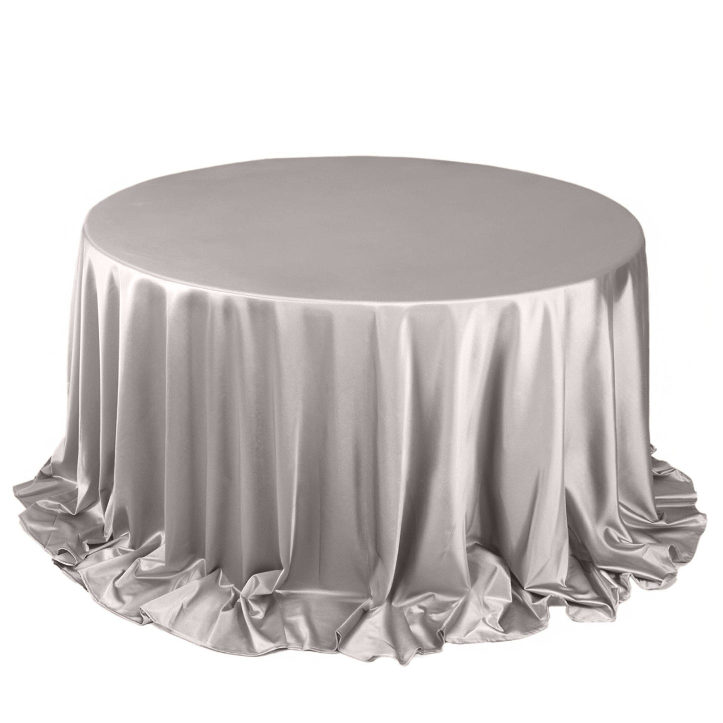 132" Shimmer Silver Scuba Round Tablecloth, Wrinkle Free Seamless Polyester Tablecloth
