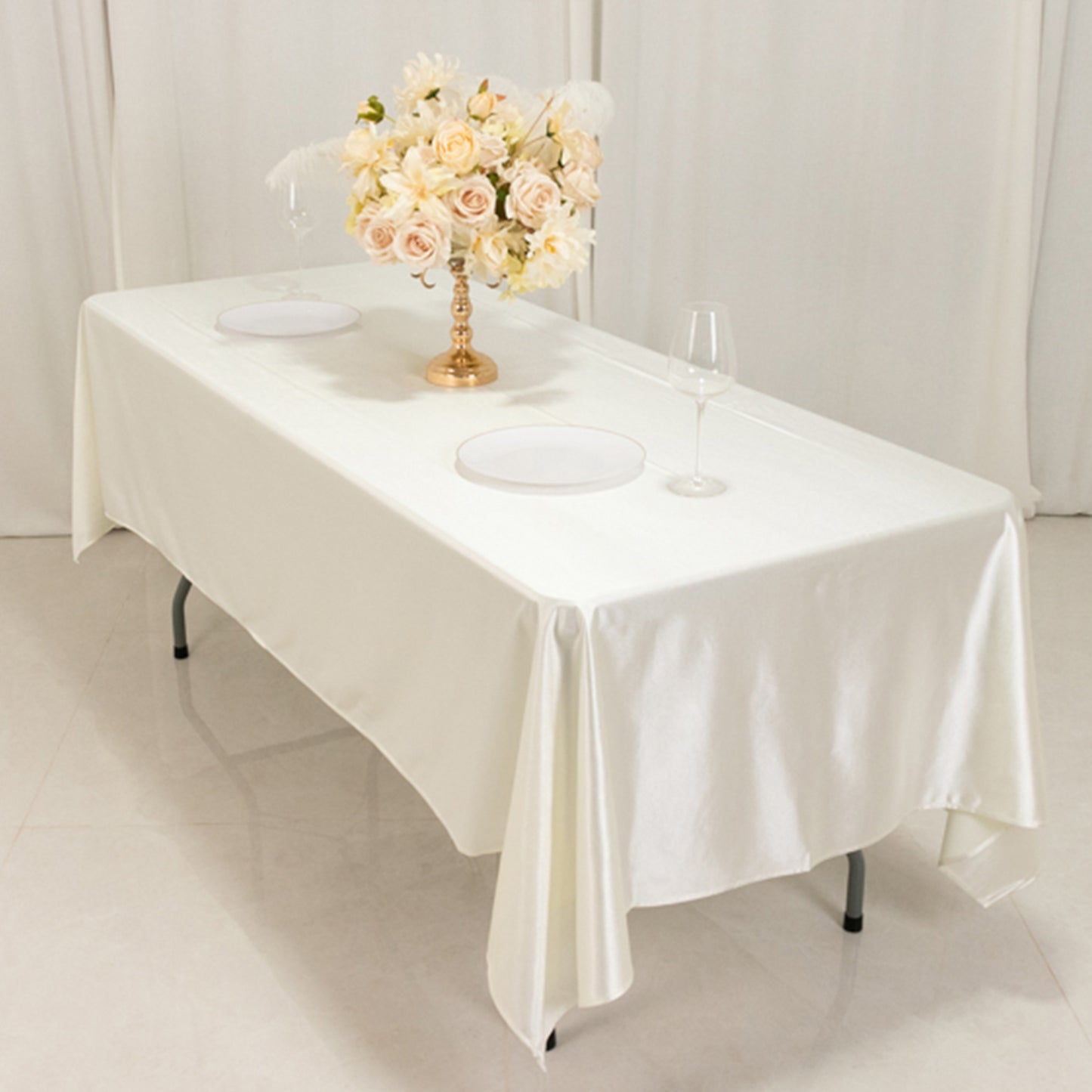 60"x102" Shimmer Pearl White Scuba Rectangle Tablecloth, Wrinkle Free Seamless Premium Polyester Table Cover