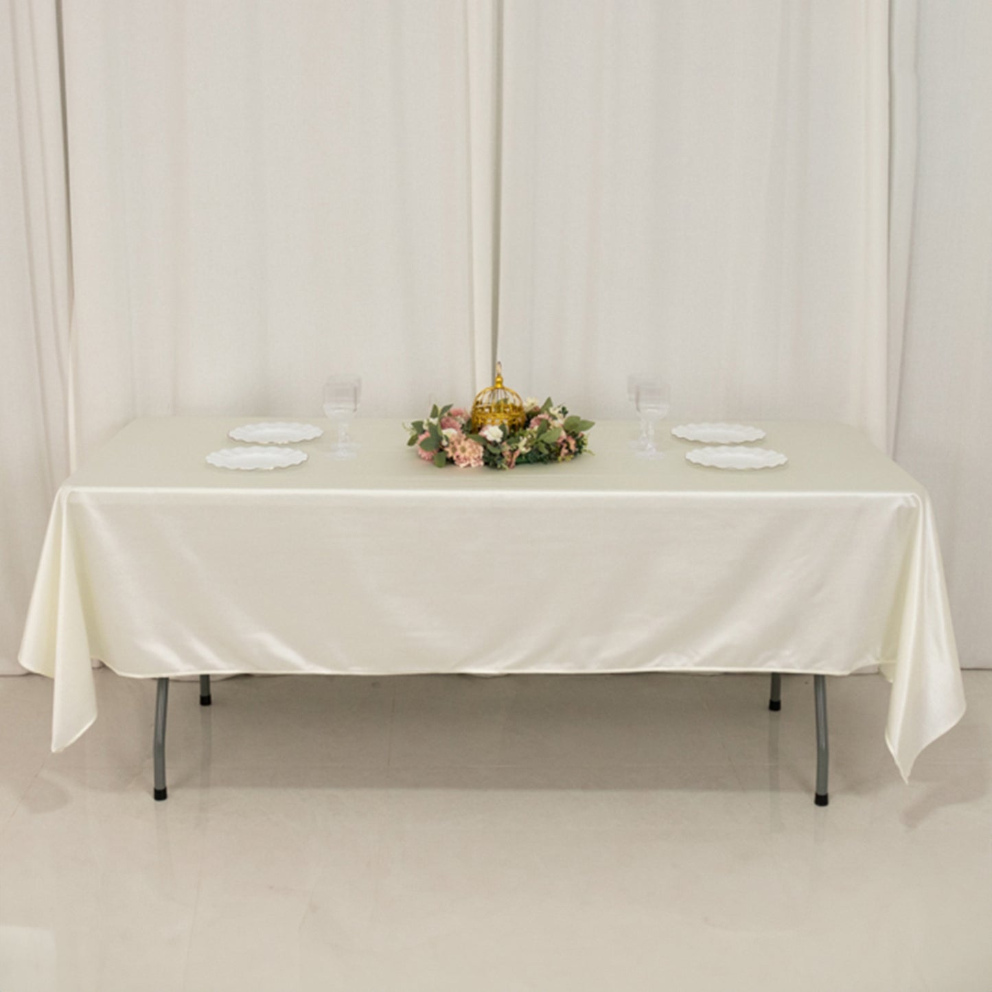 60"x102" Shimmer Pearl White Scuba Rectangle Tablecloth, Wrinkle Free Seamless Premium Polyester Table Cover