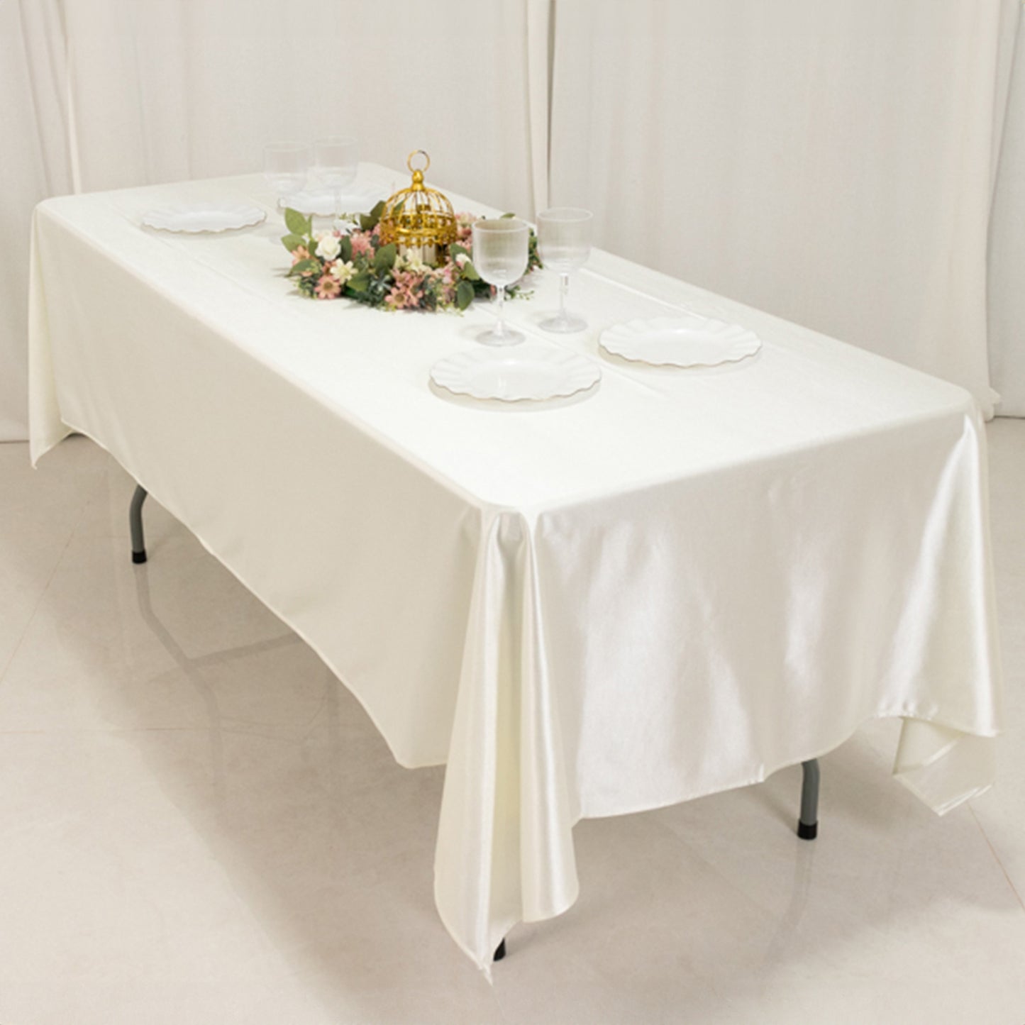 60"x102" Shimmer Pearl White Scuba Rectangle Tablecloth, Wrinkle Free Seamless Premium Polyester Table Cover