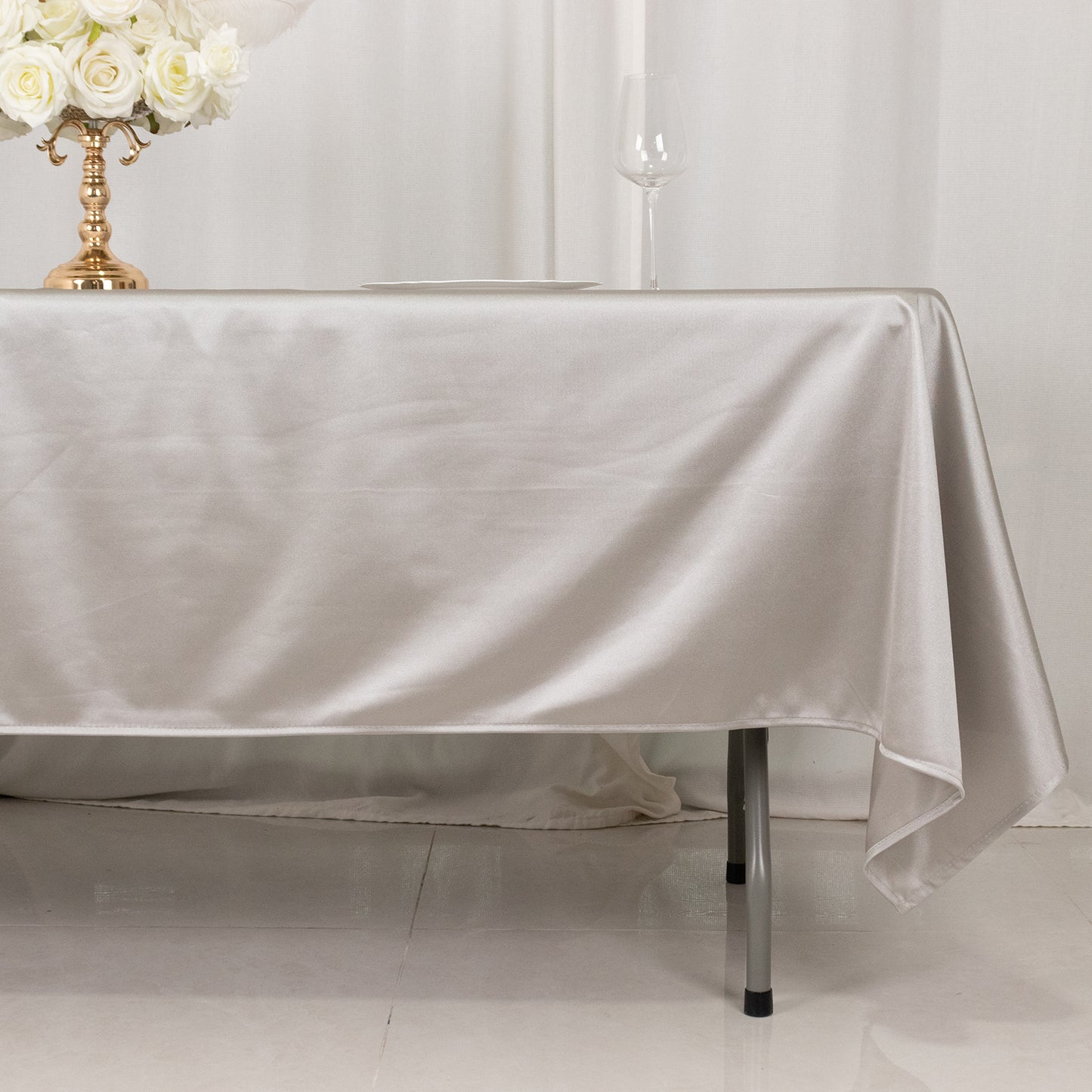 60"x102" Shimmer Silver Premium Scuba Rectangle Tablecloth, Wrinkle Free Polyester Tablecloth