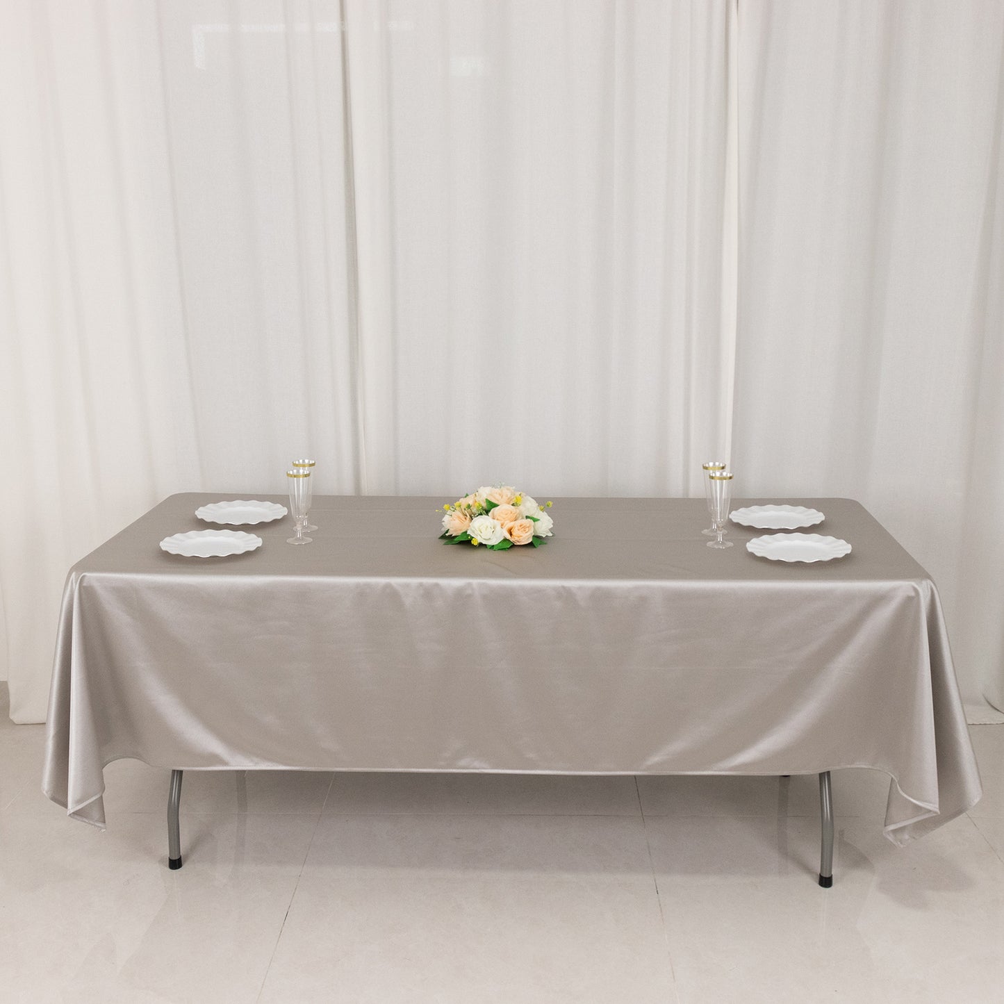 60"x102" Shimmer Silver Premium Scuba Rectangle Tablecloth, Wrinkle Free Polyester Tablecloth