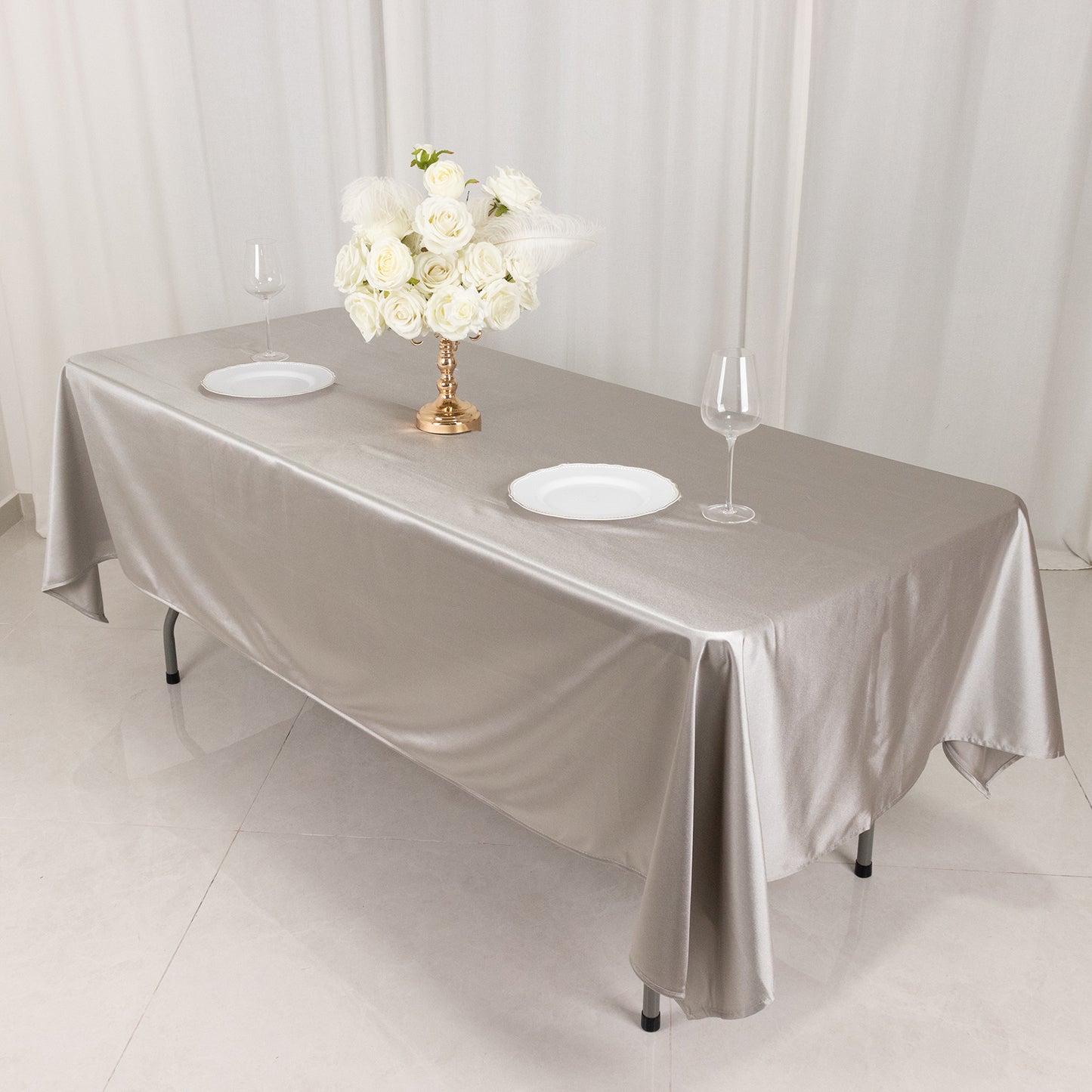 60"x102" Shimmer Silver Premium Scuba Rectangle Tablecloth, Wrinkle Free Polyester Tablecloth