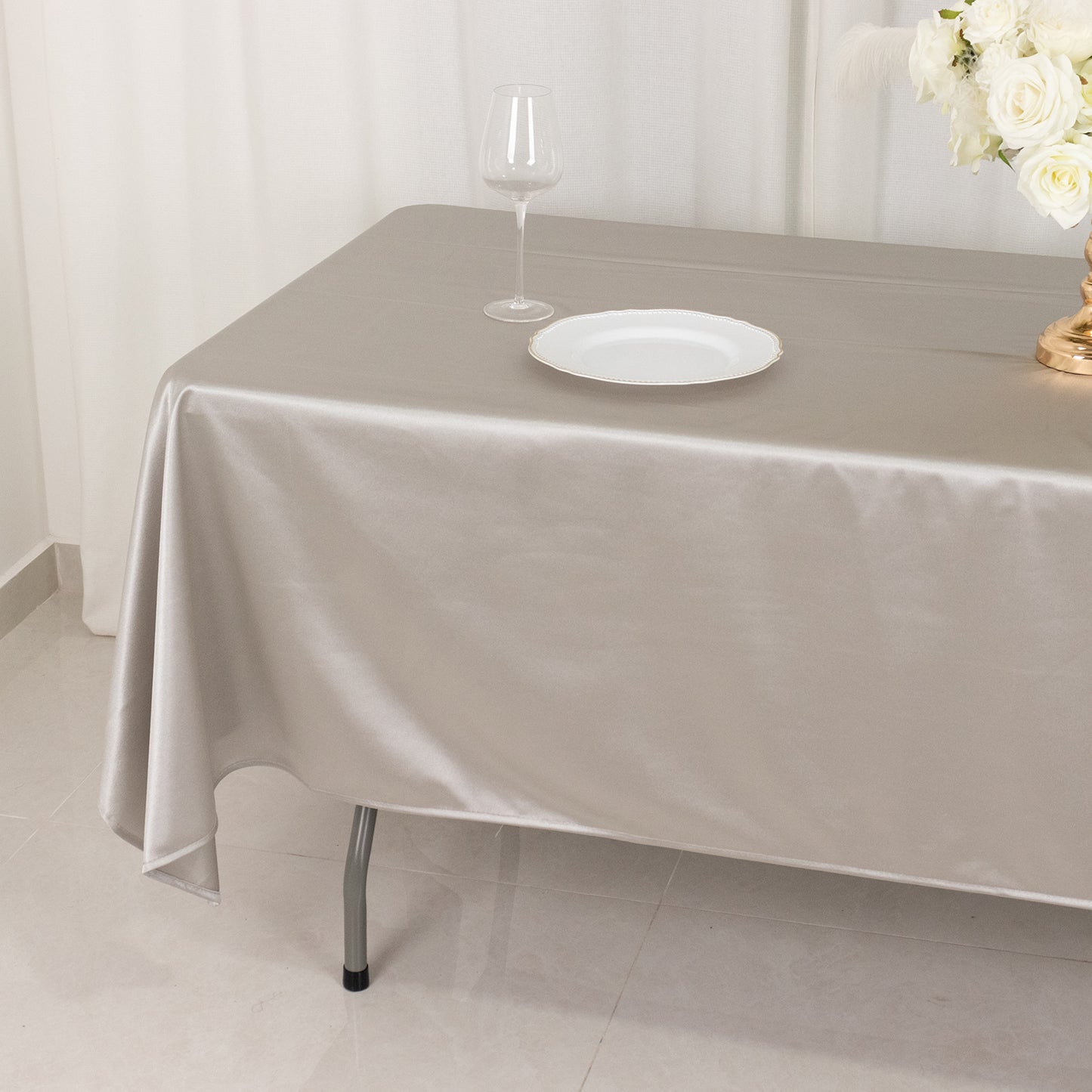 60"x102" Shimmer Silver Premium Scuba Rectangle Tablecloth, Wrinkle Free Polyester Tablecloth