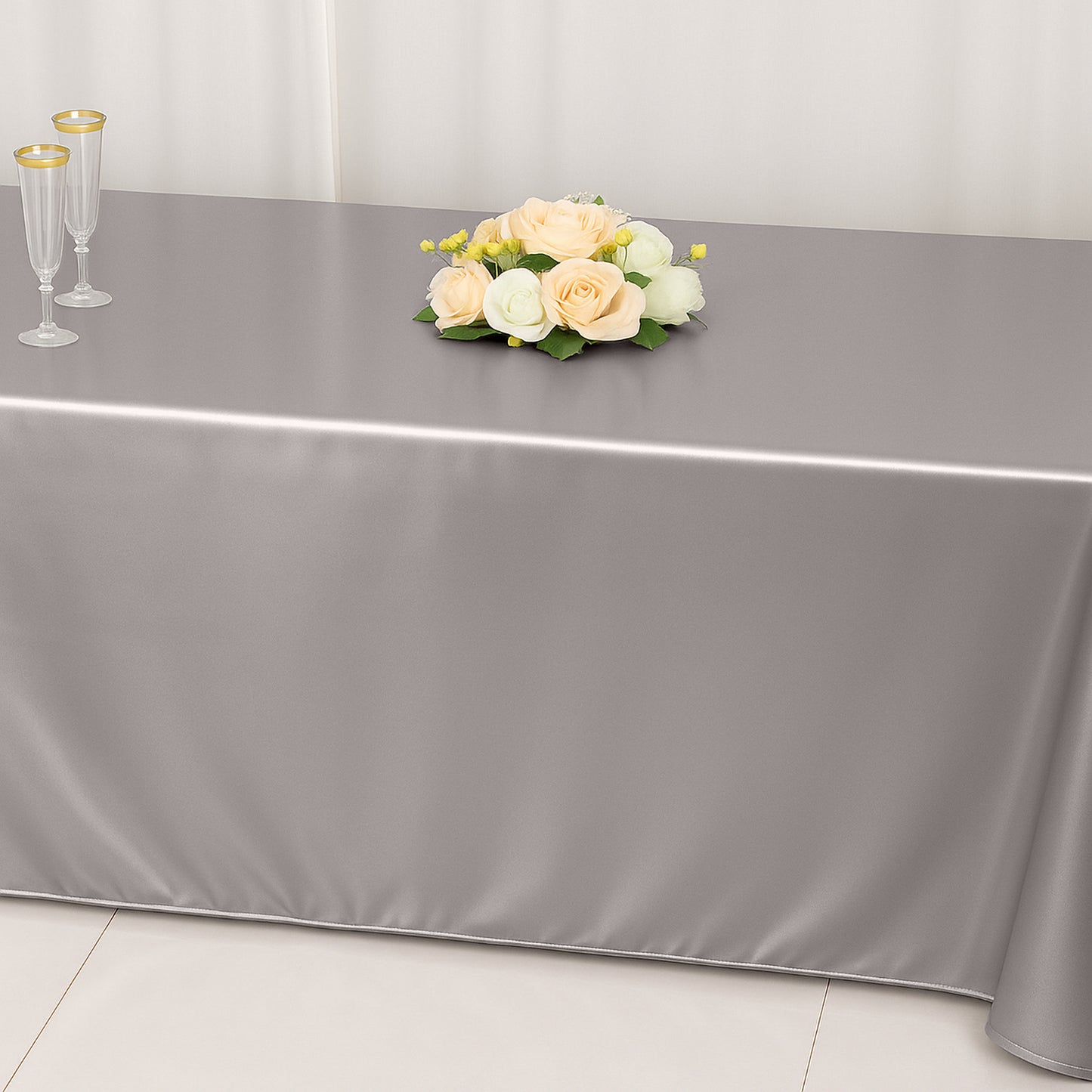 60"x102" Shimmer Silver Scuba Rectangle Tablecloth, Wrinkle Free Polyester Tablecloth