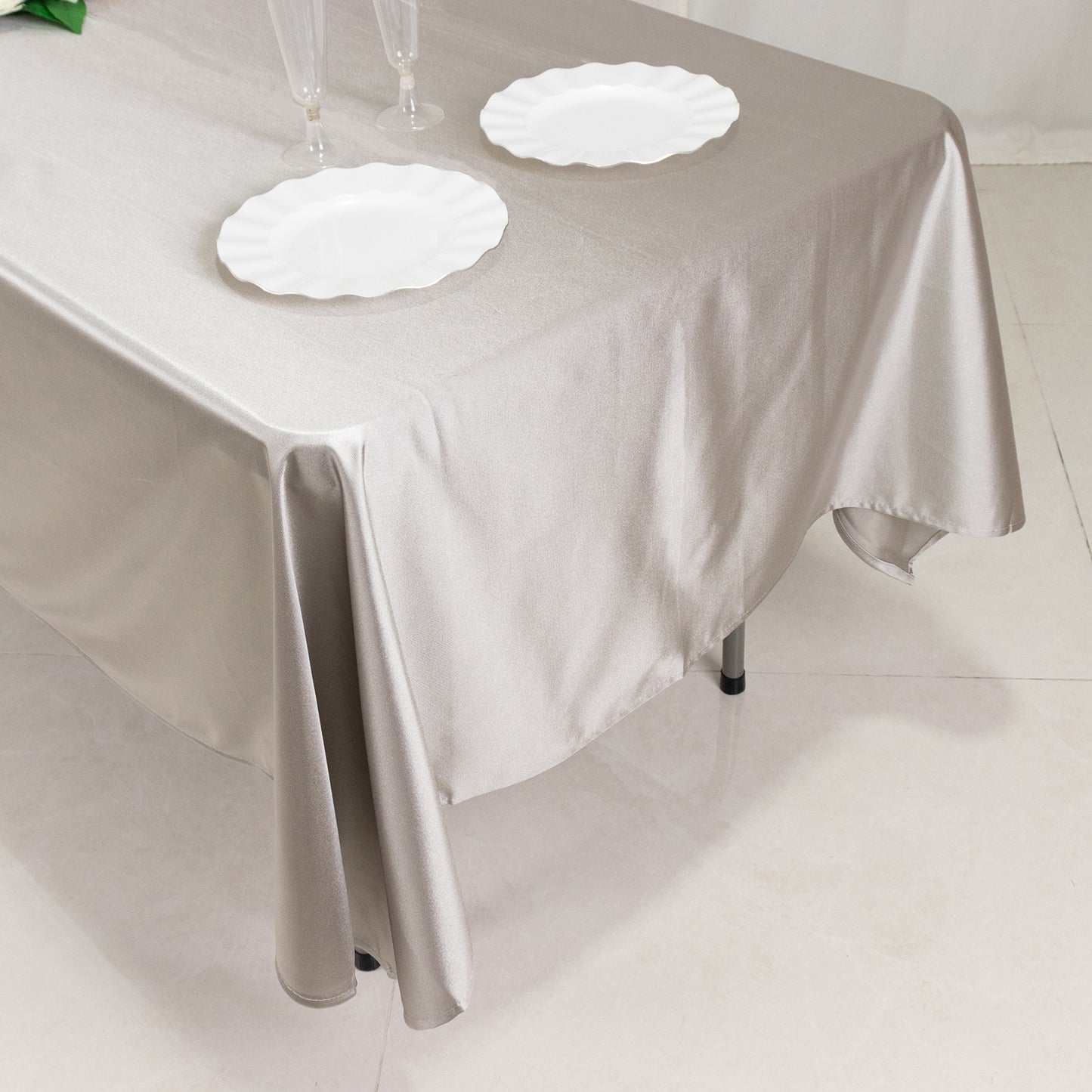 60"x102" Shimmer Silver Premium Scuba Rectangle Tablecloth, Wrinkle Free Polyester Tablecloth