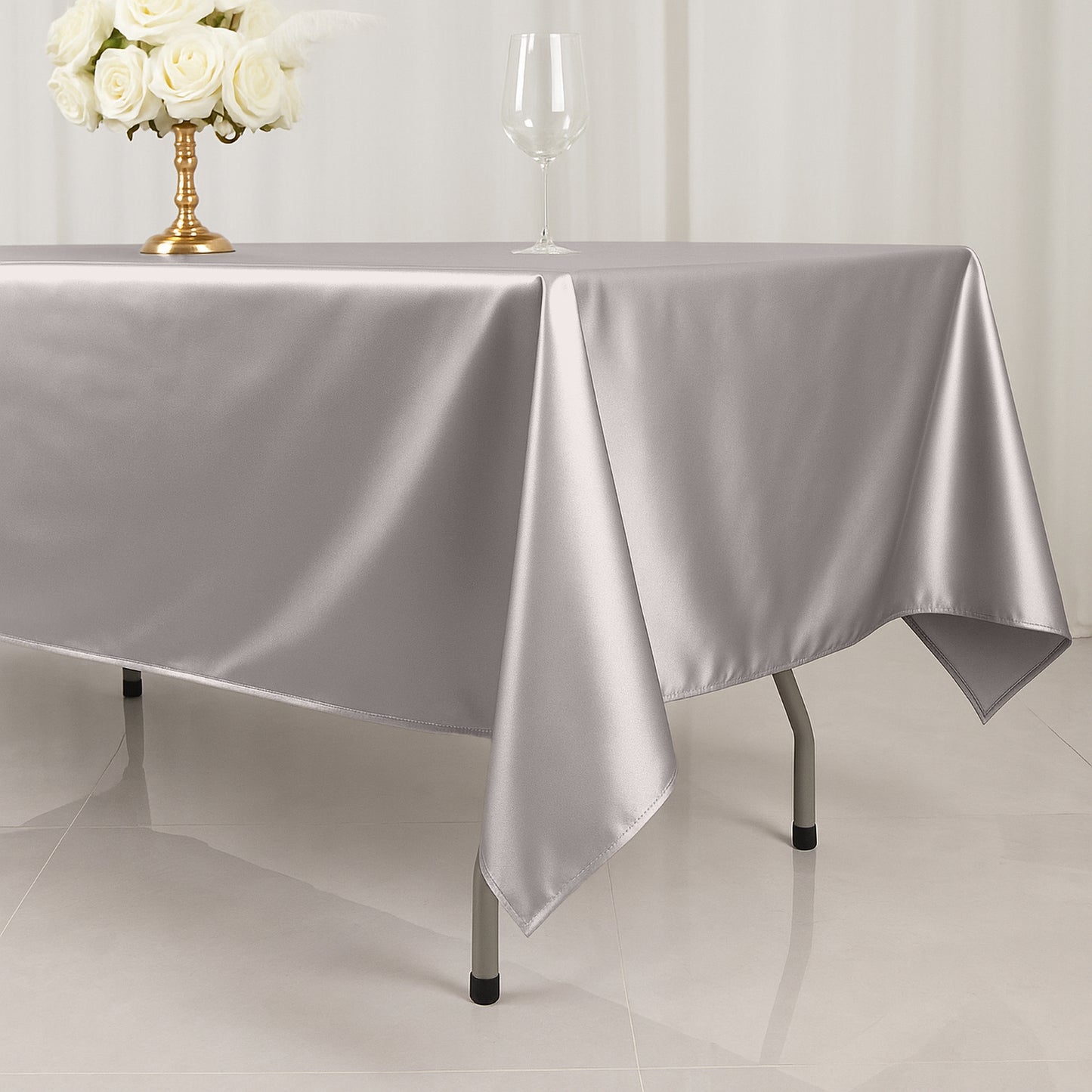 60"x102" Shimmer Silver Scuba Rectangle Tablecloth, Wrinkle Free Polyester Tablecloth