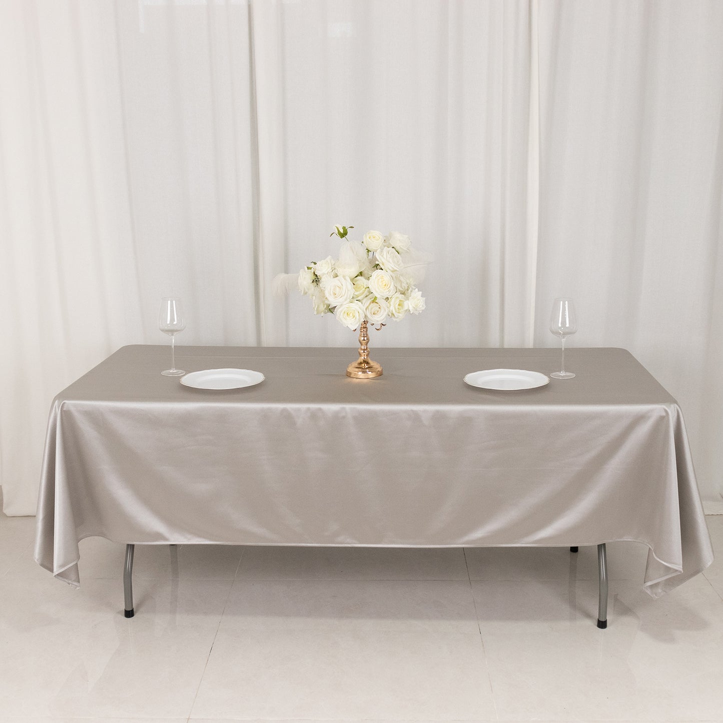 60"x102" Shimmer Silver Premium Scuba Rectangle Tablecloth, Wrinkle Free Polyester Tablecloth