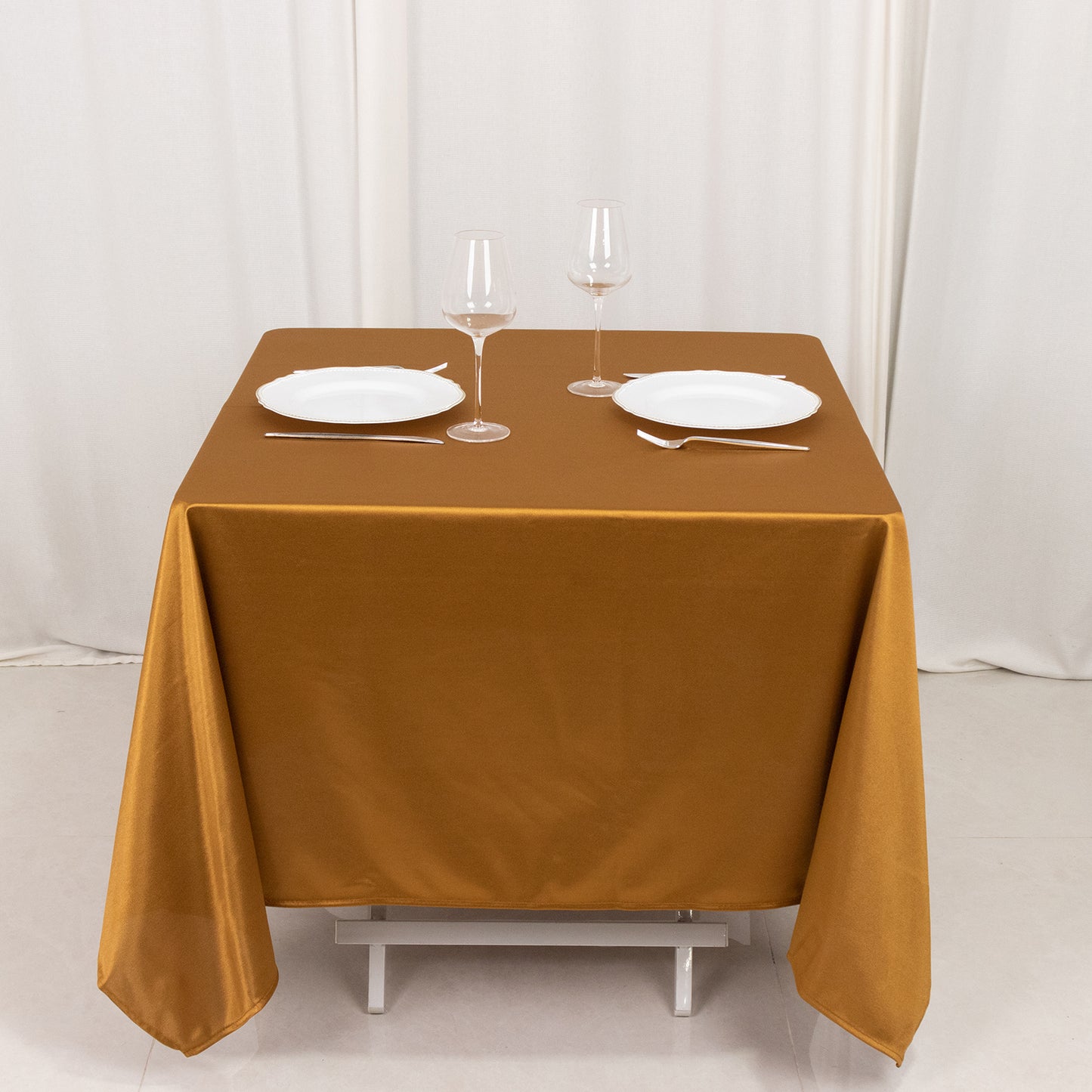 70" Shimmer Gold Premium Scuba Square Tablecloth, Wrinkle Free Polyester Tablecloth