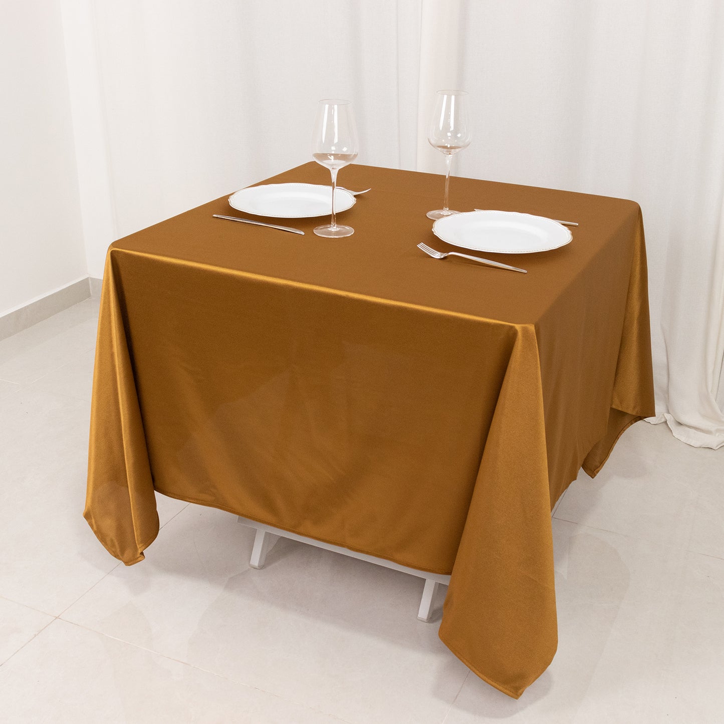 70" Shimmer Gold Premium Scuba Square Tablecloth, Wrinkle Free Polyester Tablecloth