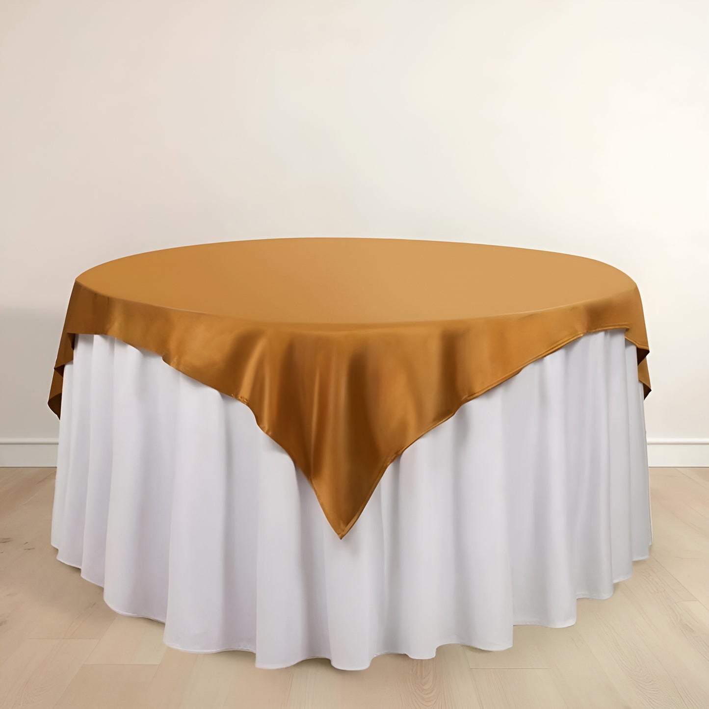 70" Shimmer Gold Scuba Square Table Overlay, Wrinkle Free Polyester Table Topper