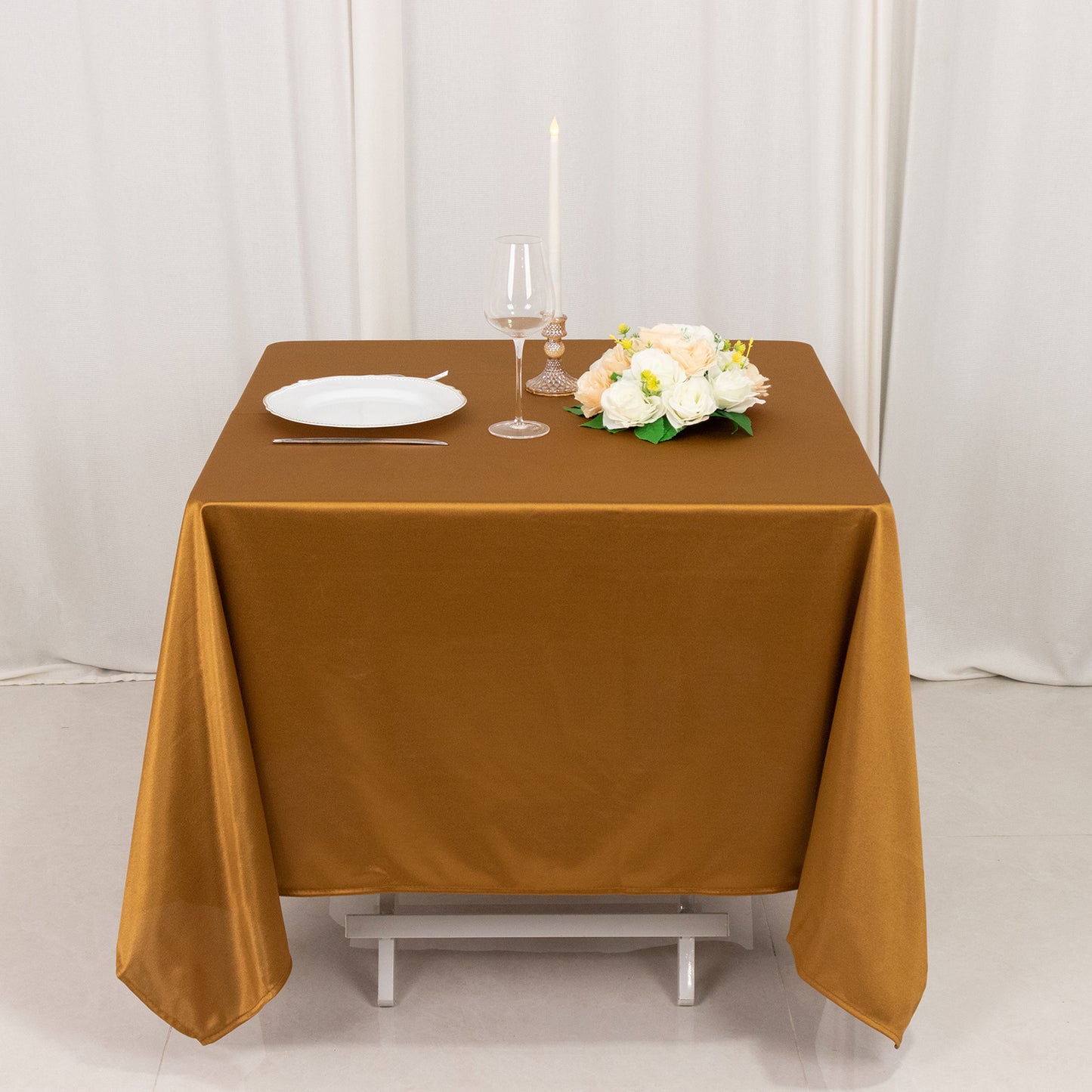 70" Shimmer Gold Premium Scuba Square Tablecloth, Wrinkle Free Polyester Tablecloth