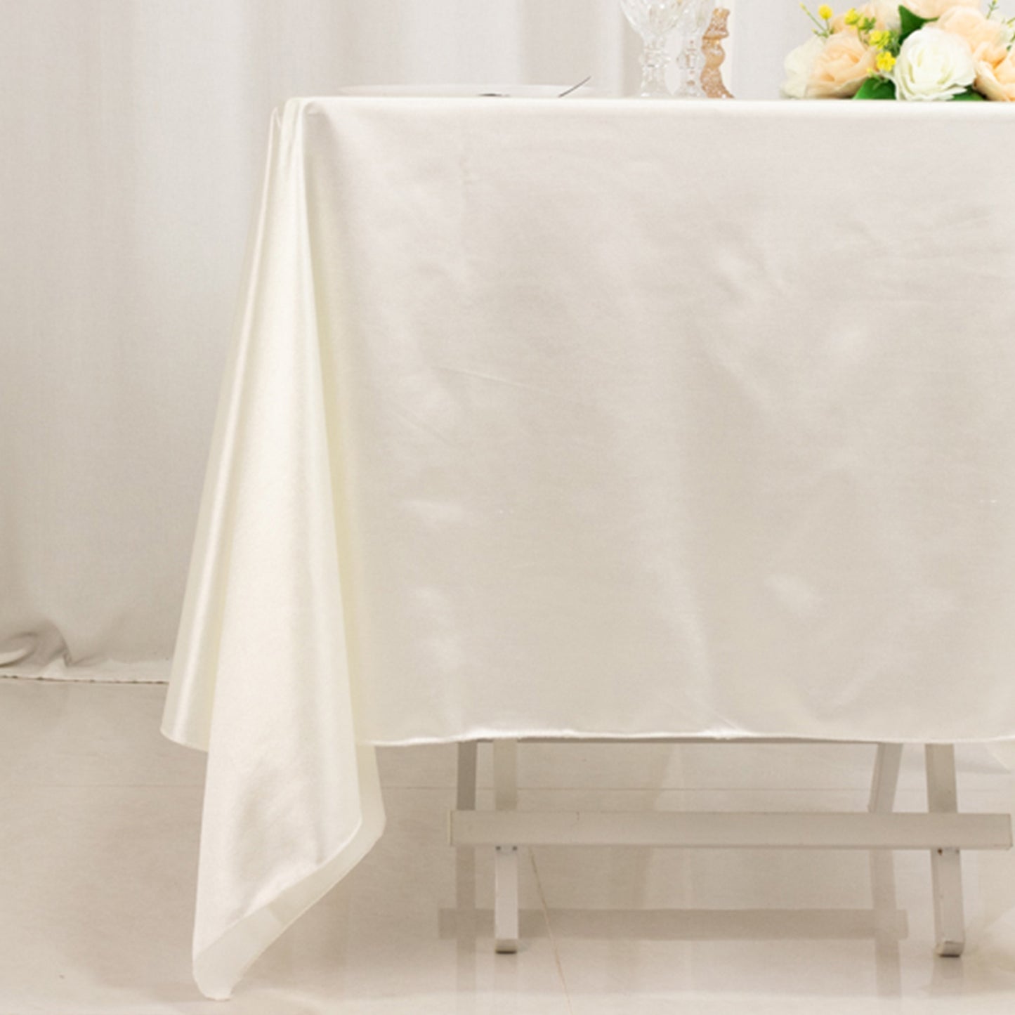70" Shimmer Pearl White Scuba Square Tablecloth, Wrinkle Free Seamless Polyester Table Cover
