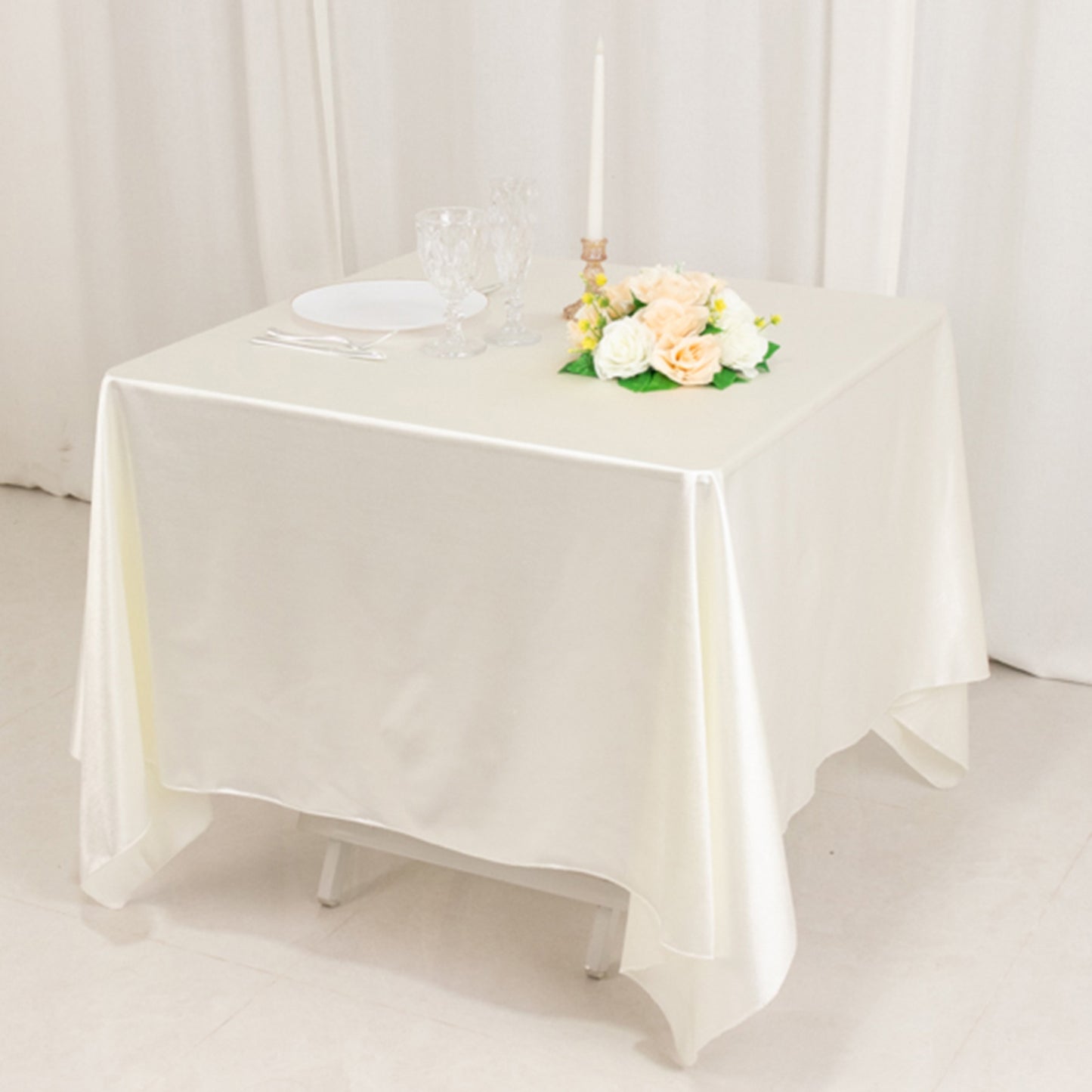 70" Shimmer Pearl White Scuba Square Tablecloth, Wrinkle Free Seamless Polyester Table Cover