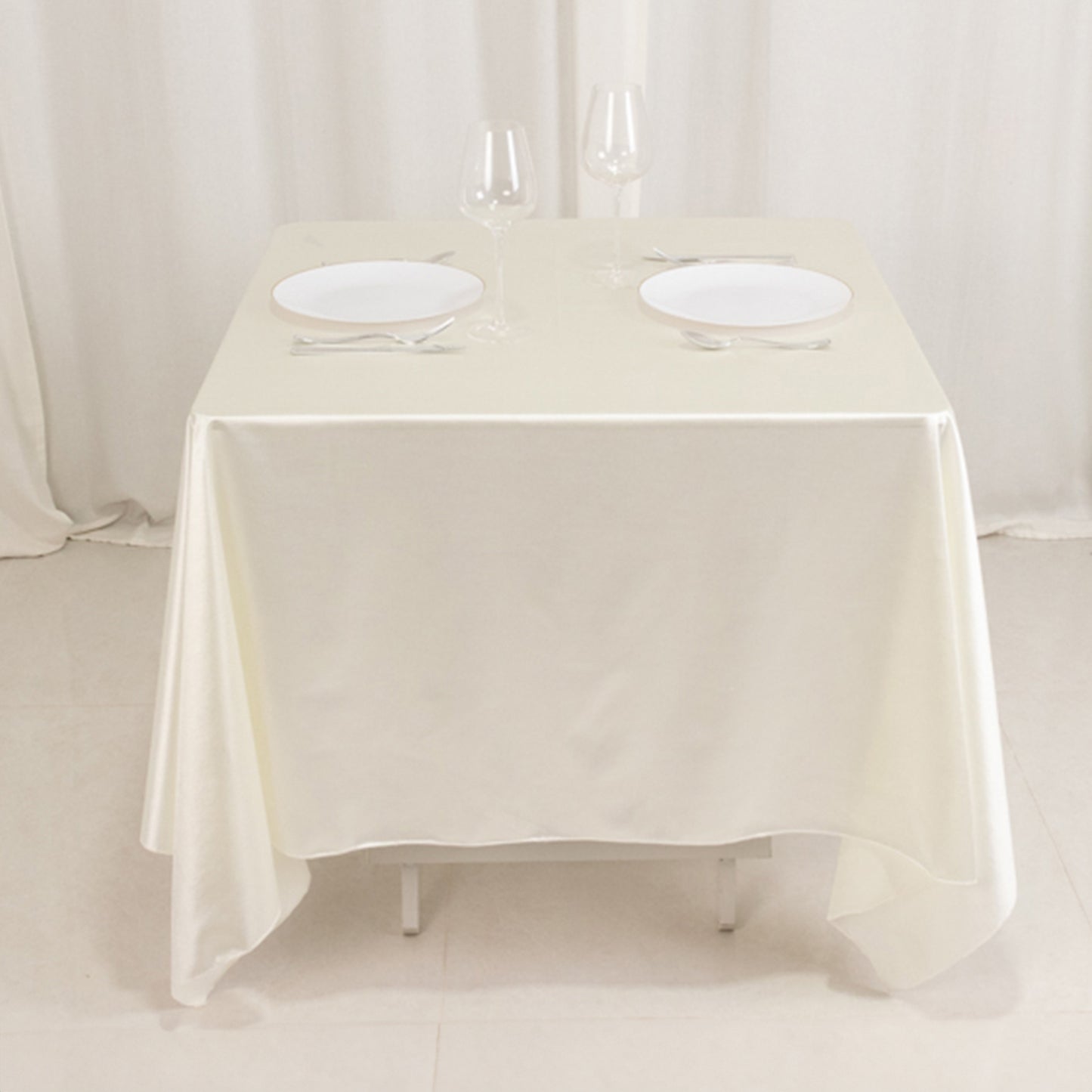 70" Shimmer Pearl White Scuba Square Tablecloth, Wrinkle Free Seamless Polyester Table Cover