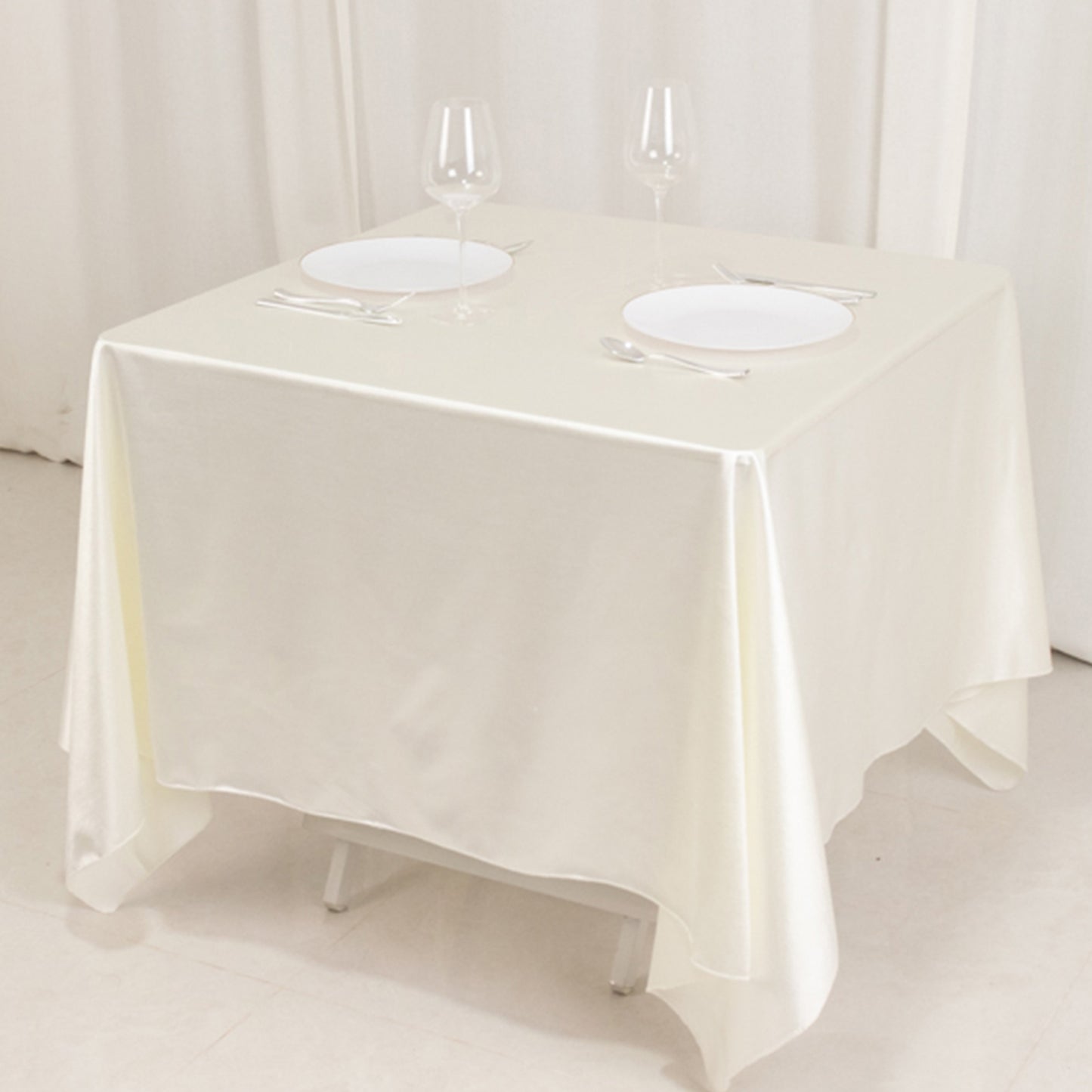 70" Shimmer Pearl White Scuba Square Tablecloth, Wrinkle Free Seamless Polyester Table Cover